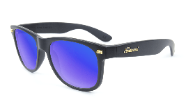 Matte black sunglasses with blue lenses