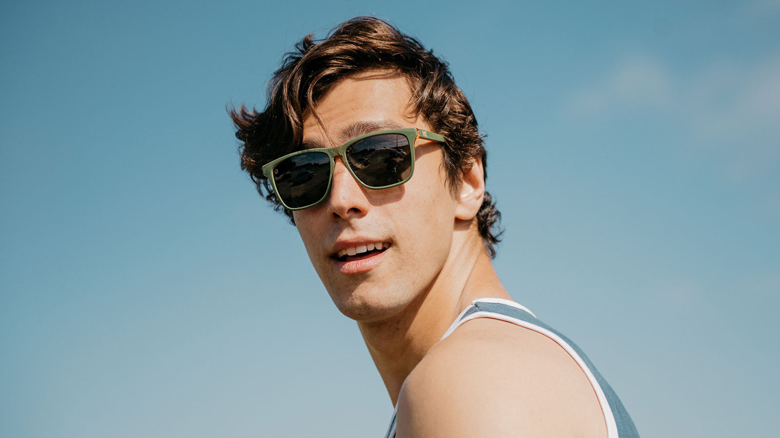 Sunglasses with Army Green Frames and Polarized Aviator Green Lenses, Model