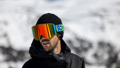 Man Wearing Knockaround Grateful Dead Steal Your Face Snow Goggles