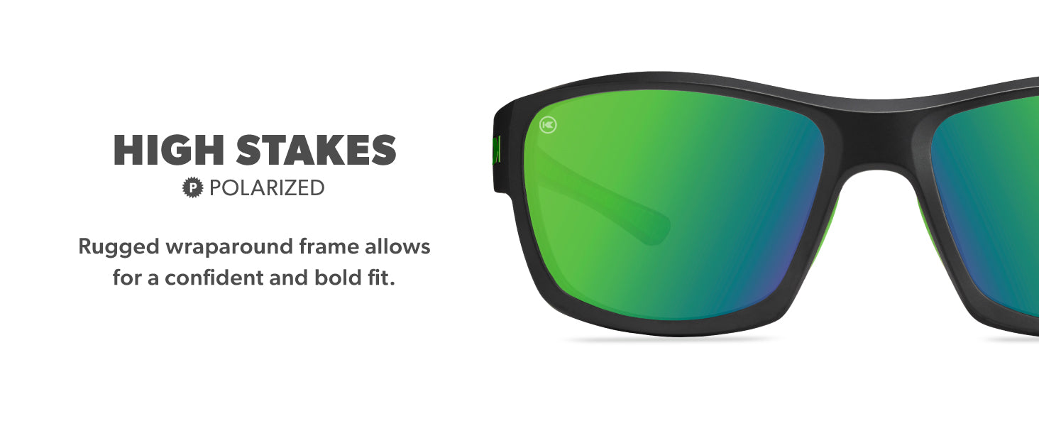 High Stakes Frame Features: polarized lenses, wraparound frame and bold fit.