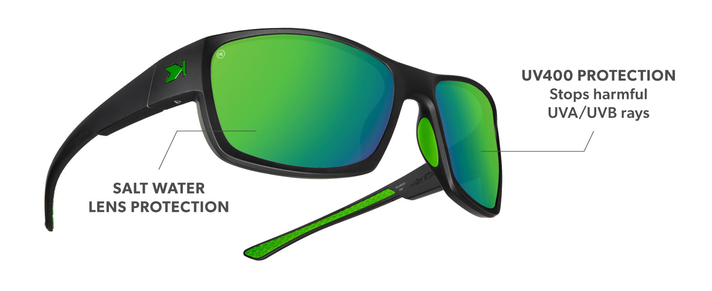 High Stakes Frame Features: UV400 and Salt Water Lens Protection 