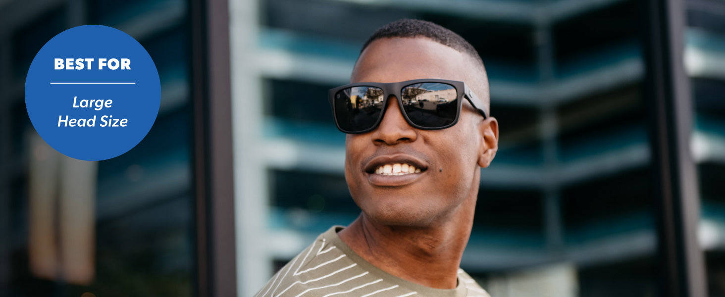 Torrey PInes are best for large sized faces. Photo features a man wearing Torrey Pines sunglasses