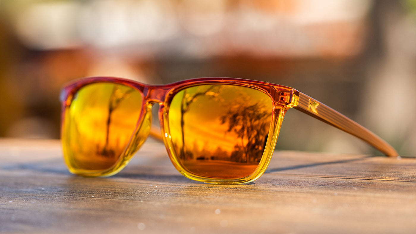 Sunglasses with Firewood Frames and Polarized Red Sunset Lenses
