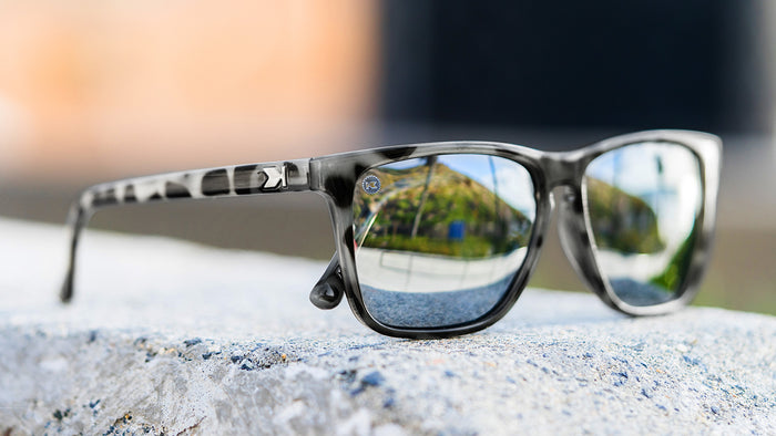 Sunglasses with Granite Tortoise Shell Frames and Polarized Silver Smoke Lenses