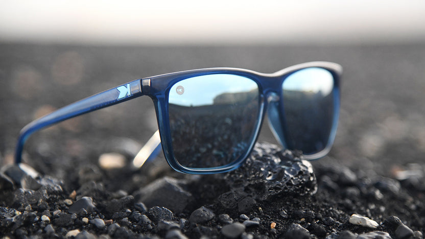 Sunglasses with Glossy Blue Frames and Polarized Sky Blue Lenses, Lifestyle
