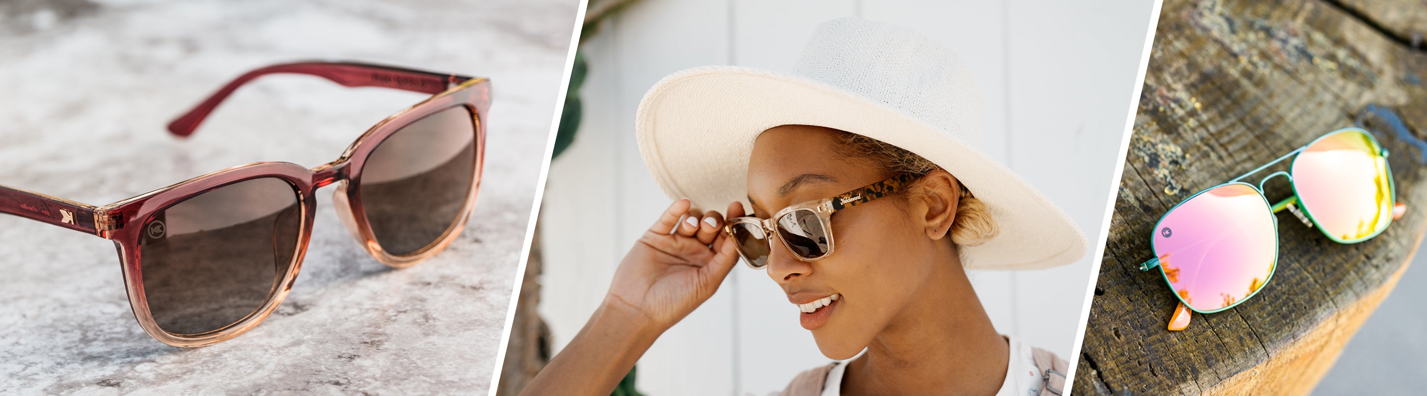 Sunglasses for Heart Shaped Faces: Lifestyle photo of My Oh My Paso Robles and Mount Evans Sunglasses, Women wearing On the Rocks Seventy Nines Sunglasses