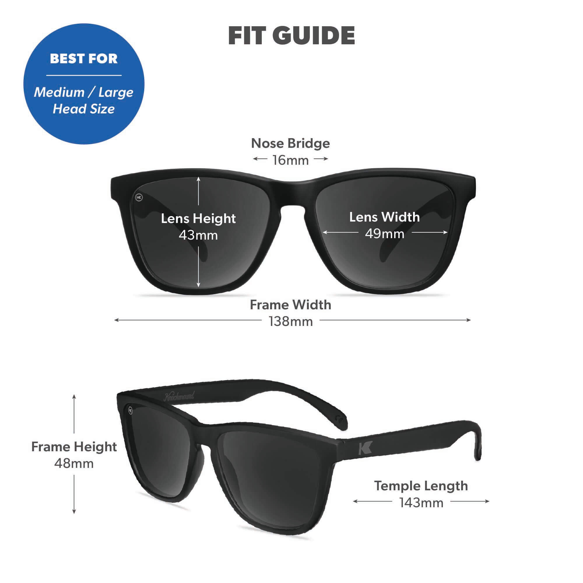 Black on Black Classics Sunglasses, Fit Guide
