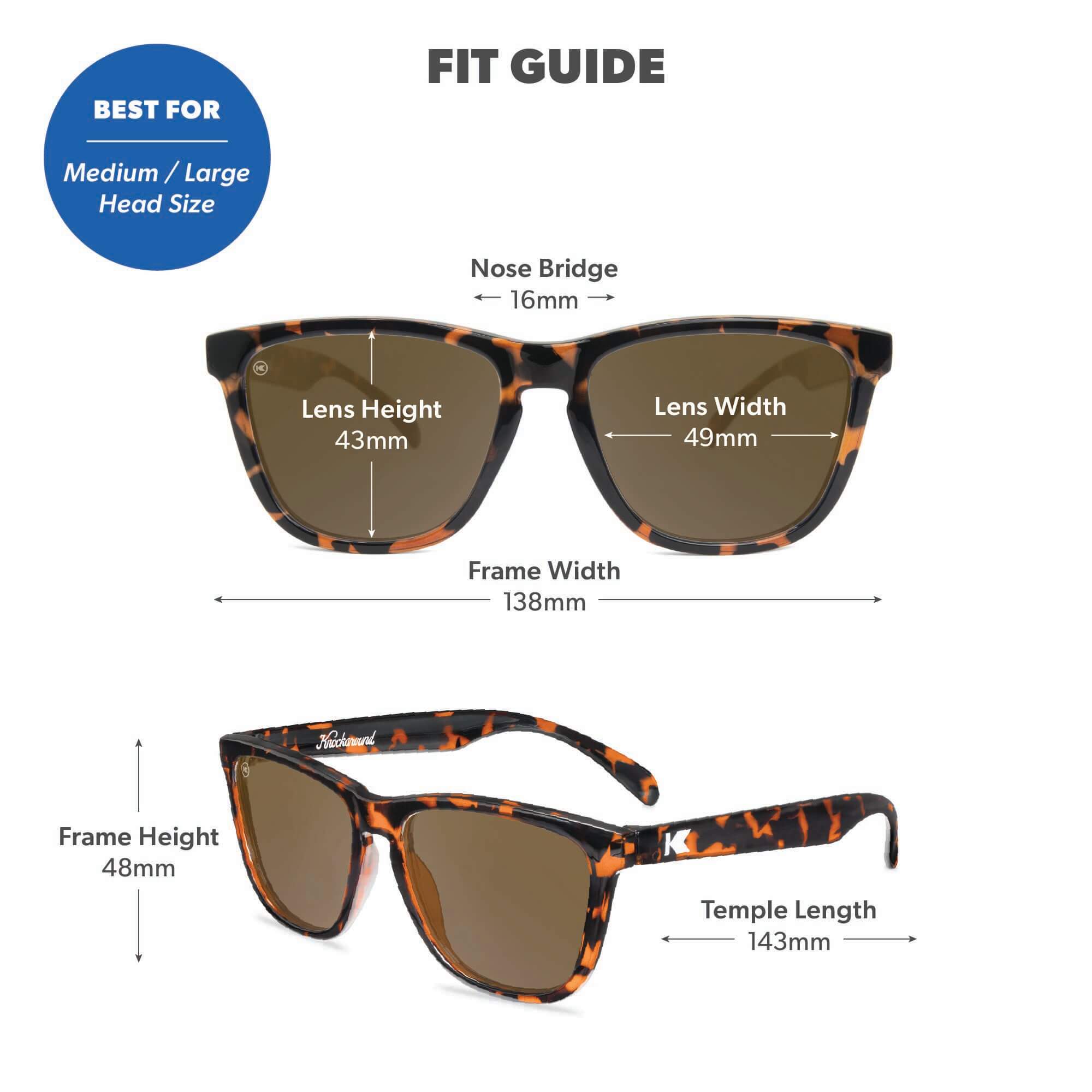 Glossy Tortoise Shell / Amber Classics Sunglasses, Fit Guide