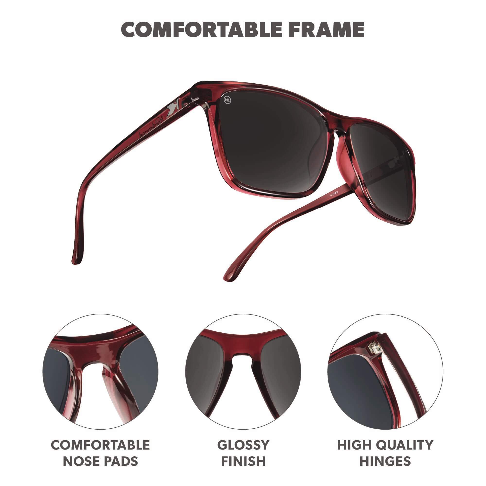Black Cherry Fast Lanes Sunglasses, Frame Features