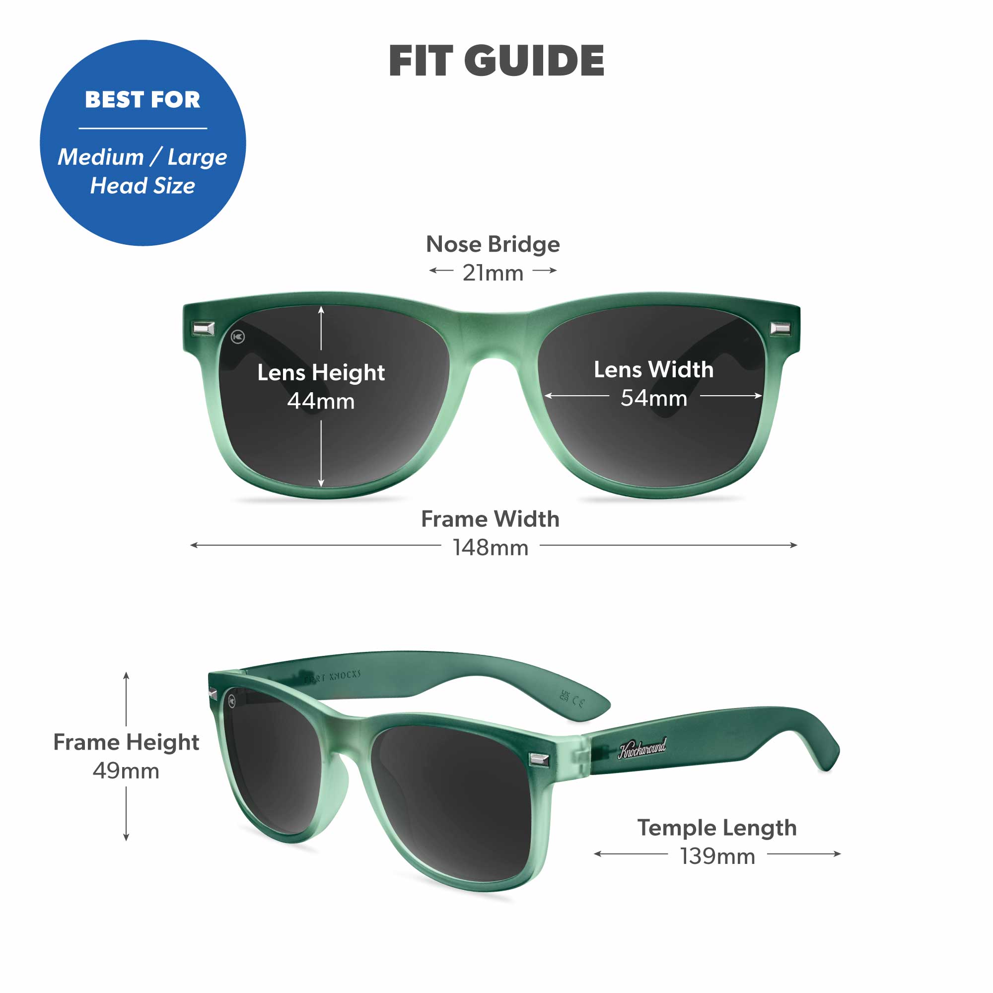 Glass Beach Fort Knocks Sunglasses, Fit Guide