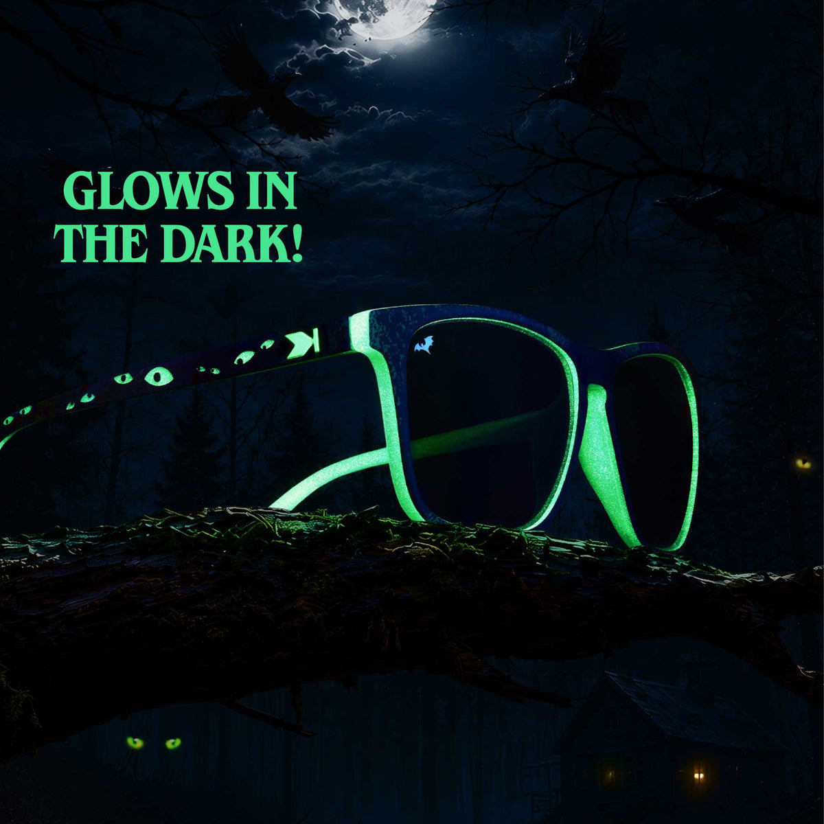 Featuring environment photo of Limited Edition Knockturnal Fast Lanes Sunglasses, Glows in the dark features frame.
