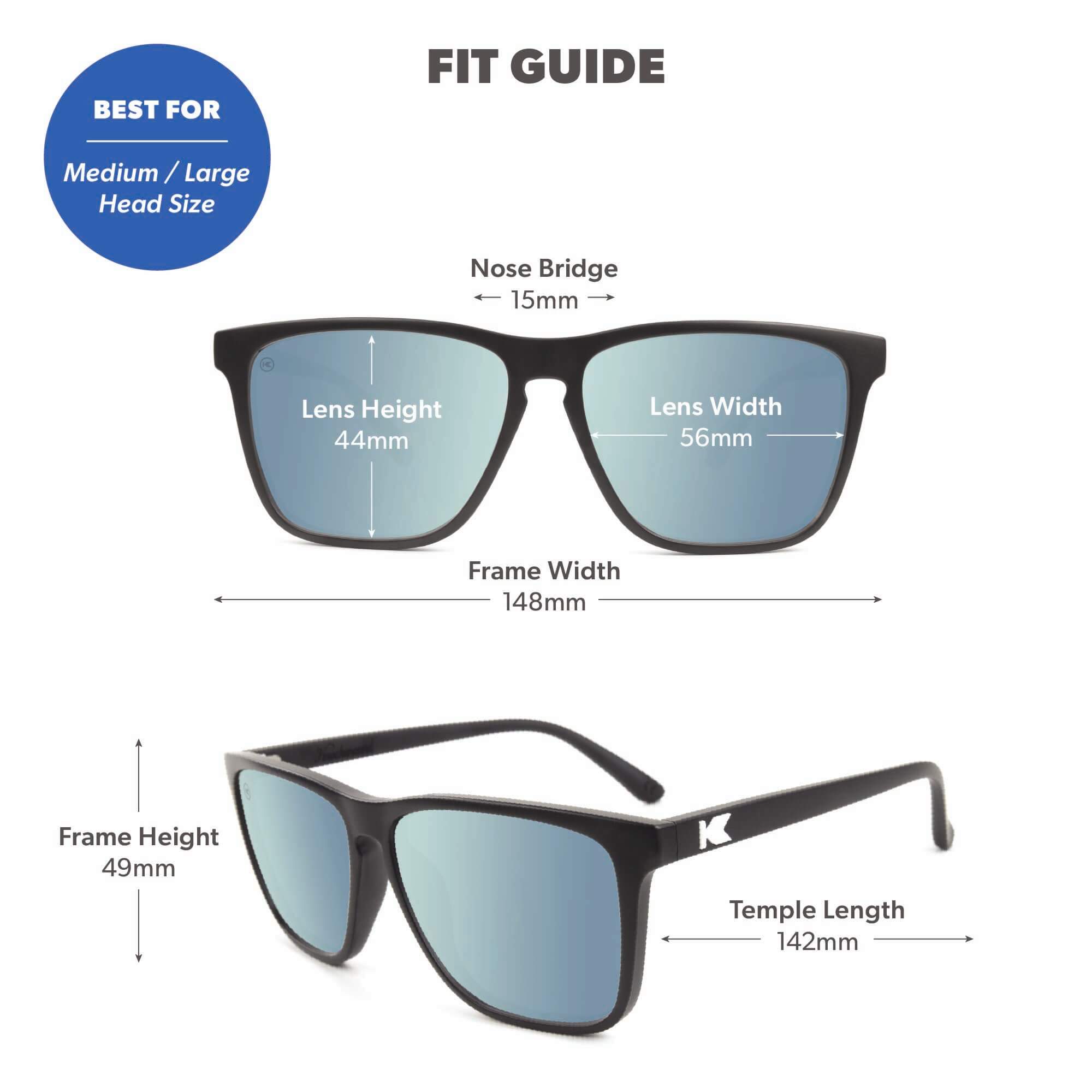 Matte Black / Sky Blue Fast Lanes Sunglasses, Fit Guide