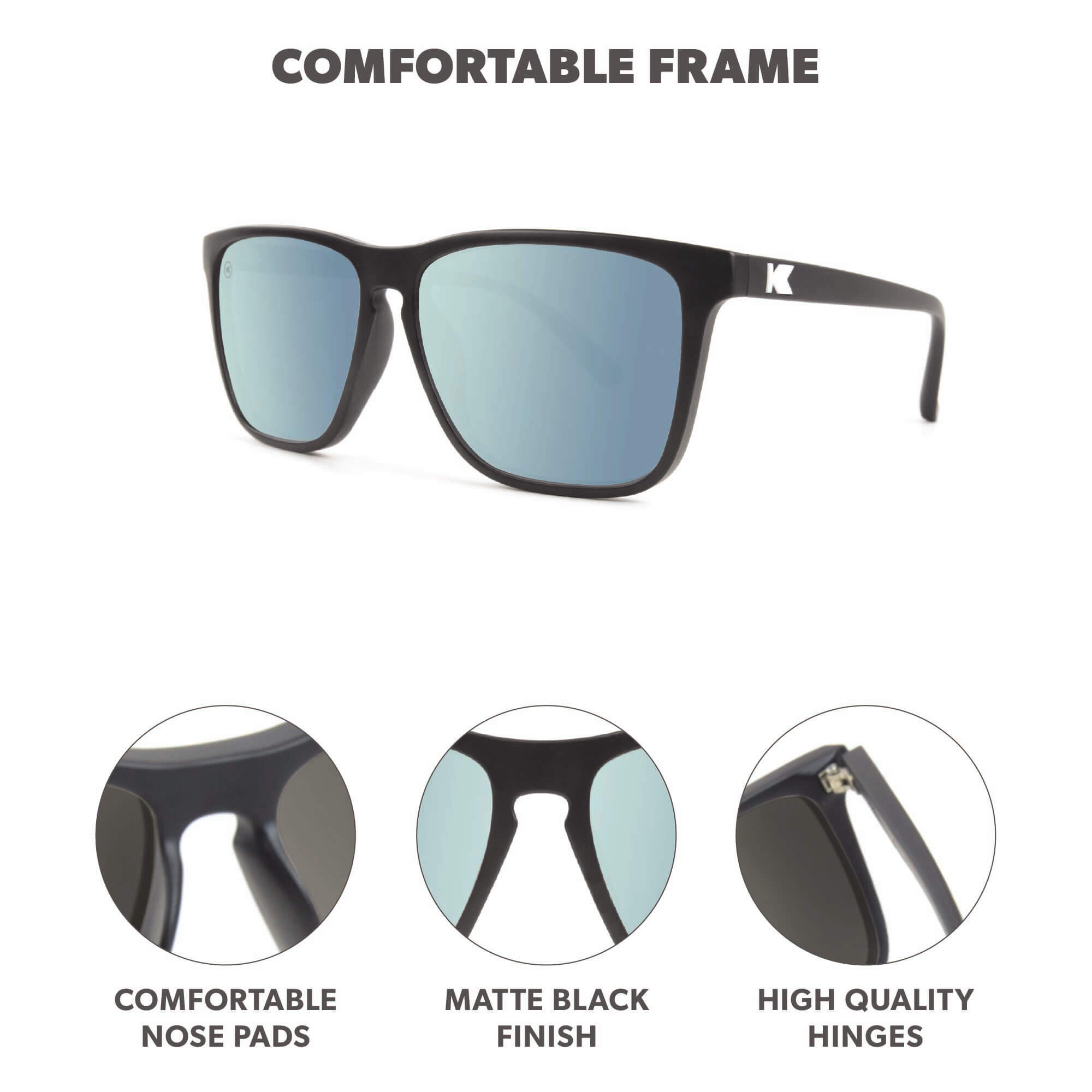 Matte Black / Sky Blue Fast Lanes Sunglasses, Frame Features