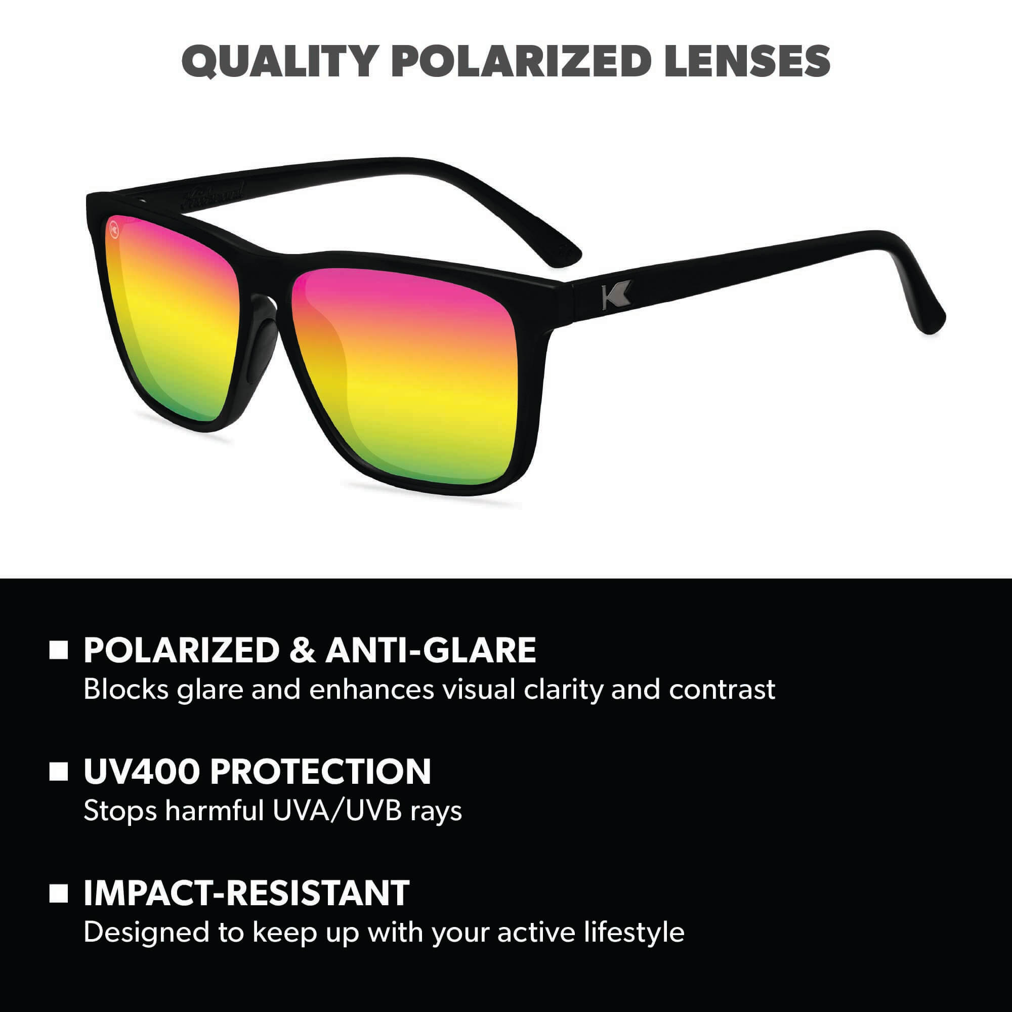 Rainbow on Black Fast Lanes Sport Sunglasses, Lens Features