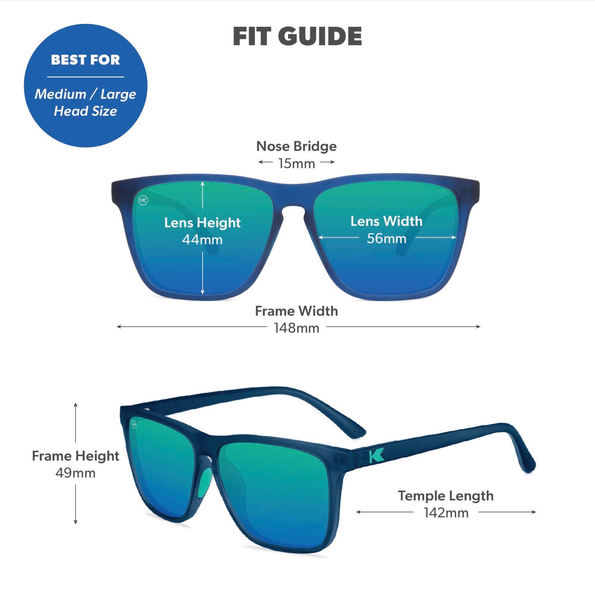 Rubberized Navy / Mint Fast Lanes Sport Sunglasses, Fit Guide