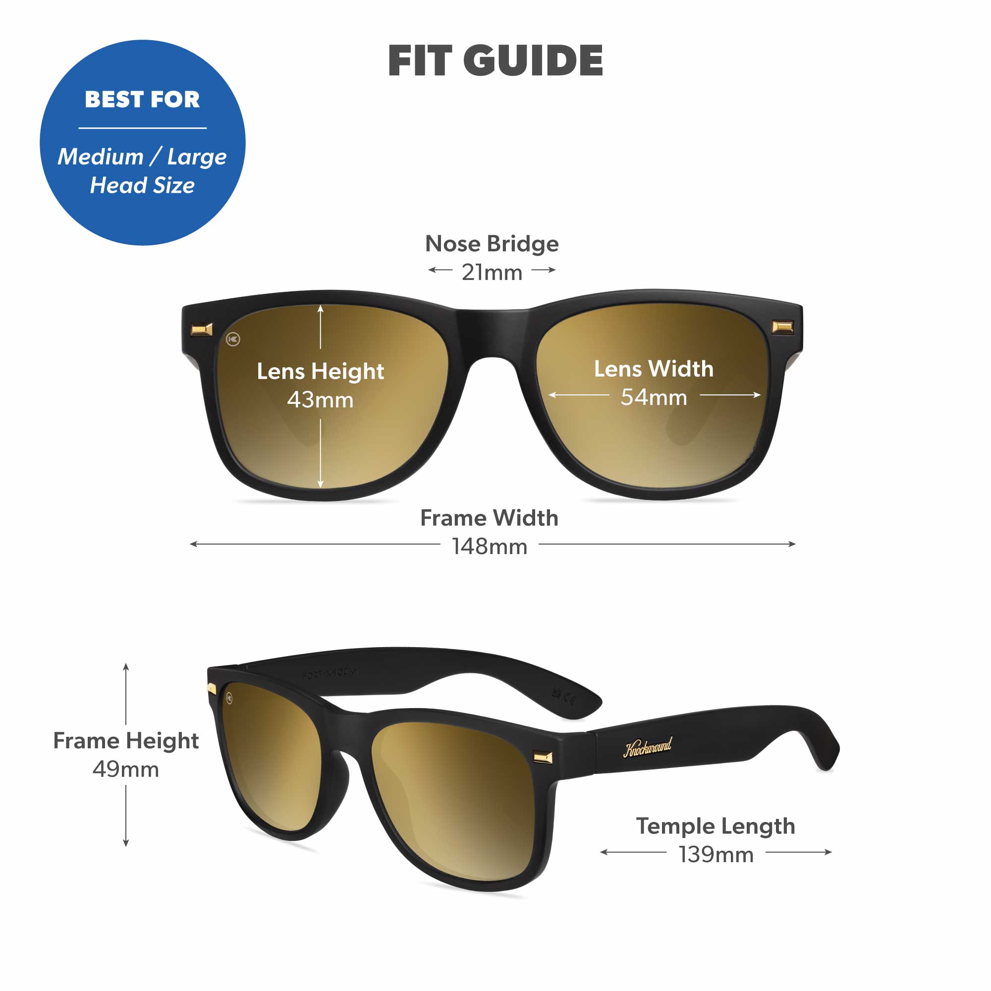Black Gold Fort Knocks Sunglasses, Fit Guide