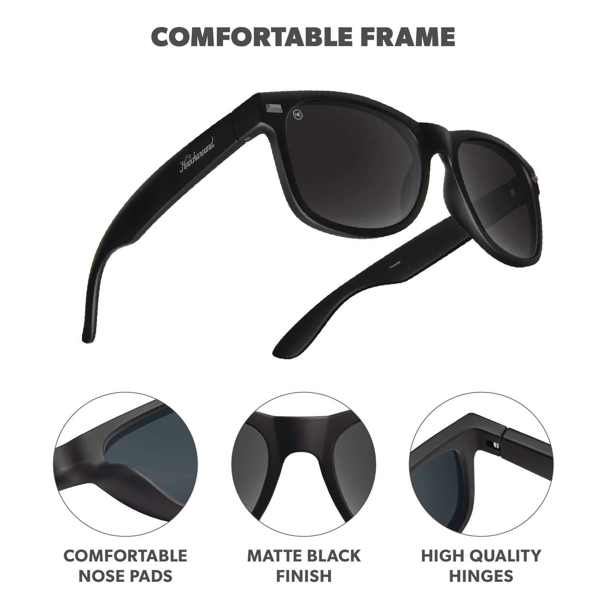 Black on Black Fort Knocks Sunglasses, Frame Features