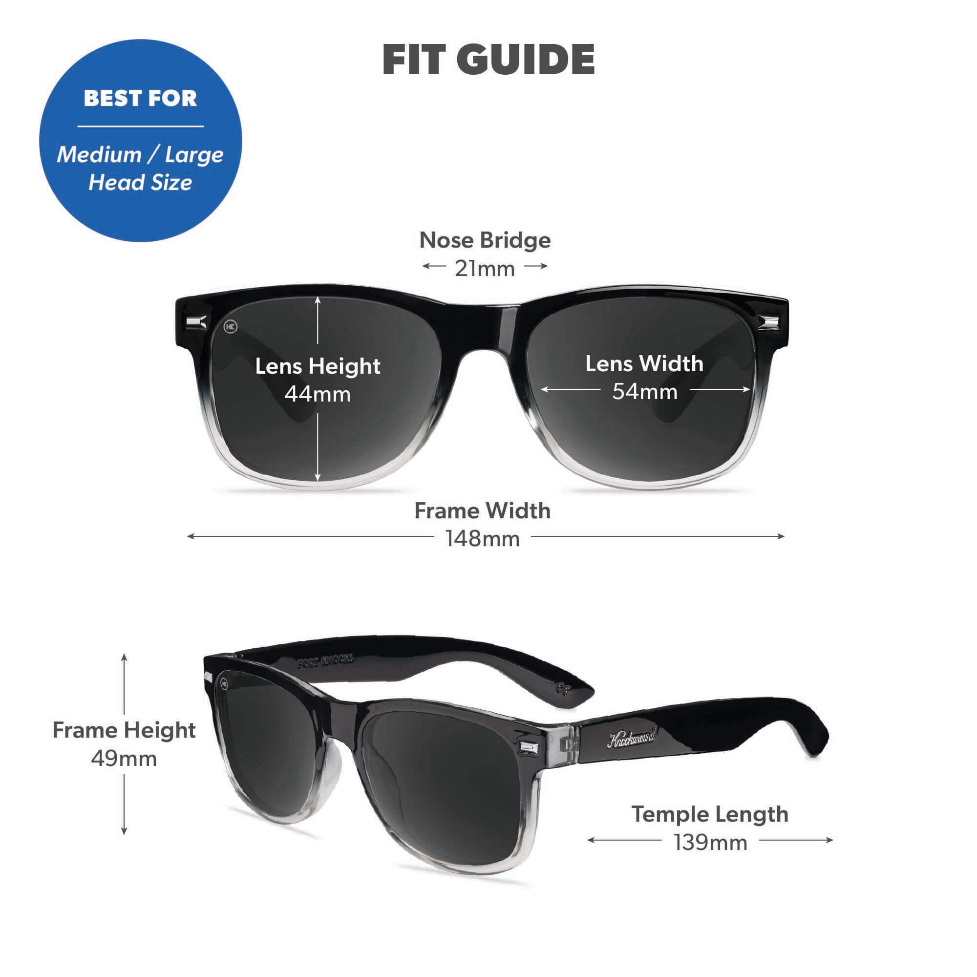 Obsidian Fort Knocks Sunglasses, Fit Guide