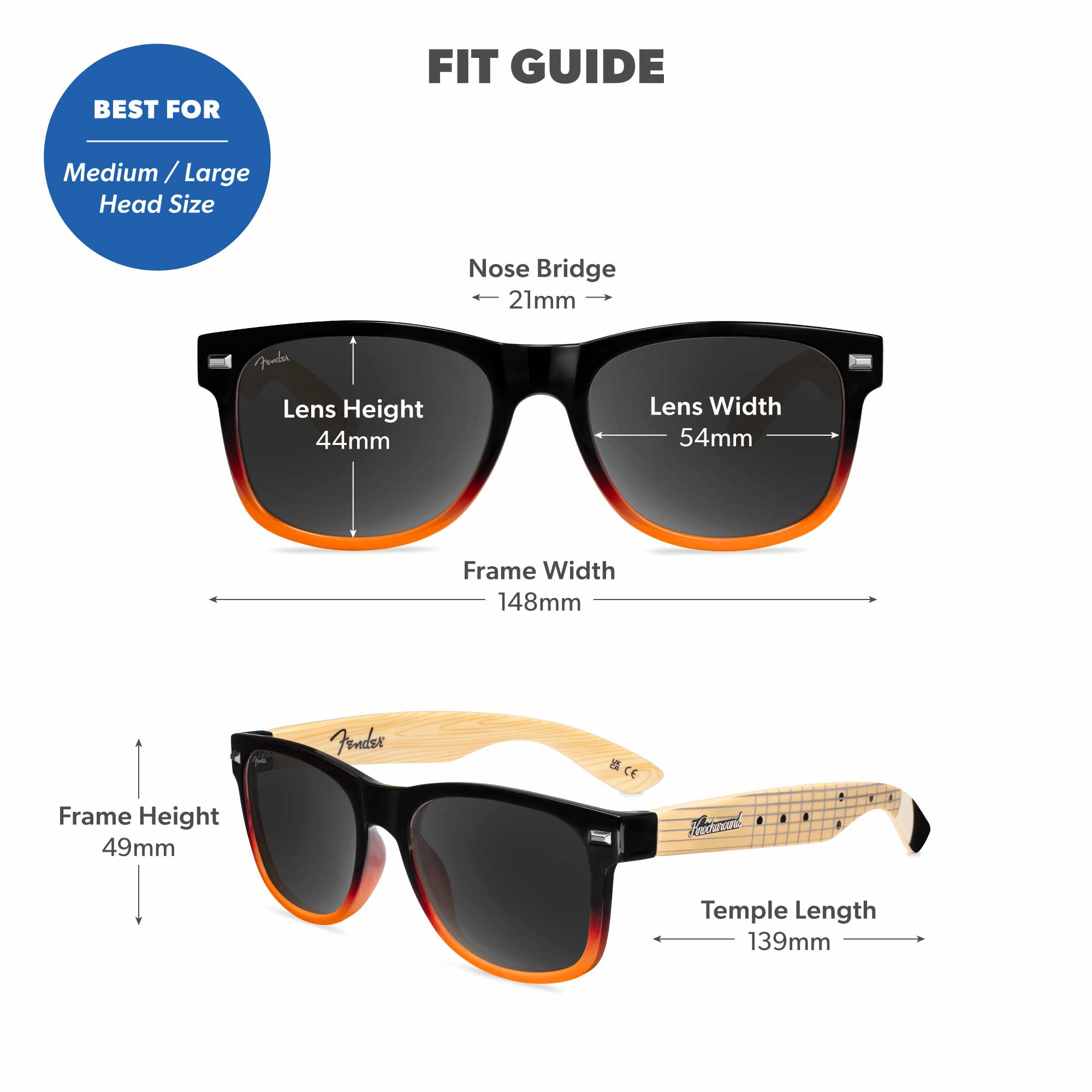 Sunburst Stratocaster™ Fort Knocks Sunglasses, Fit Guide