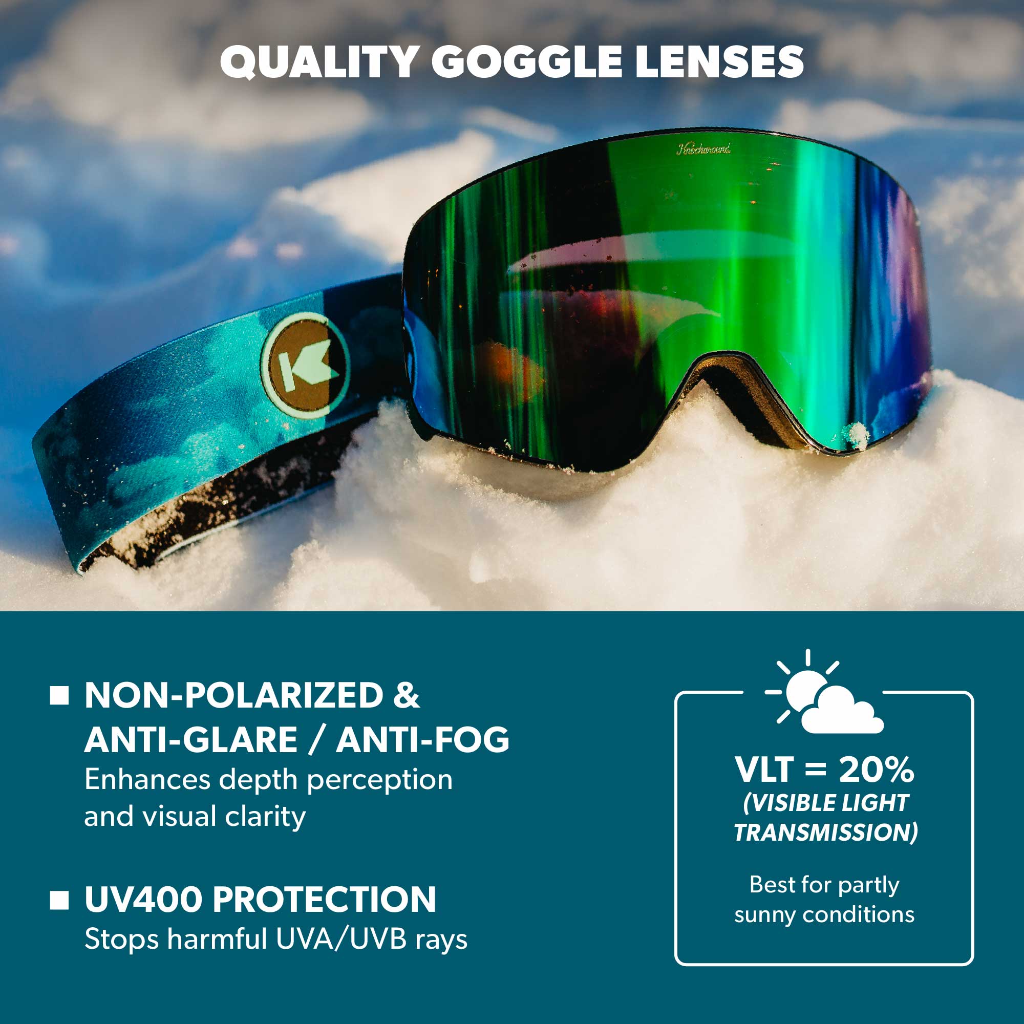Knockaround Snow Goggles, Green Machine, Snow Goggle Lenses