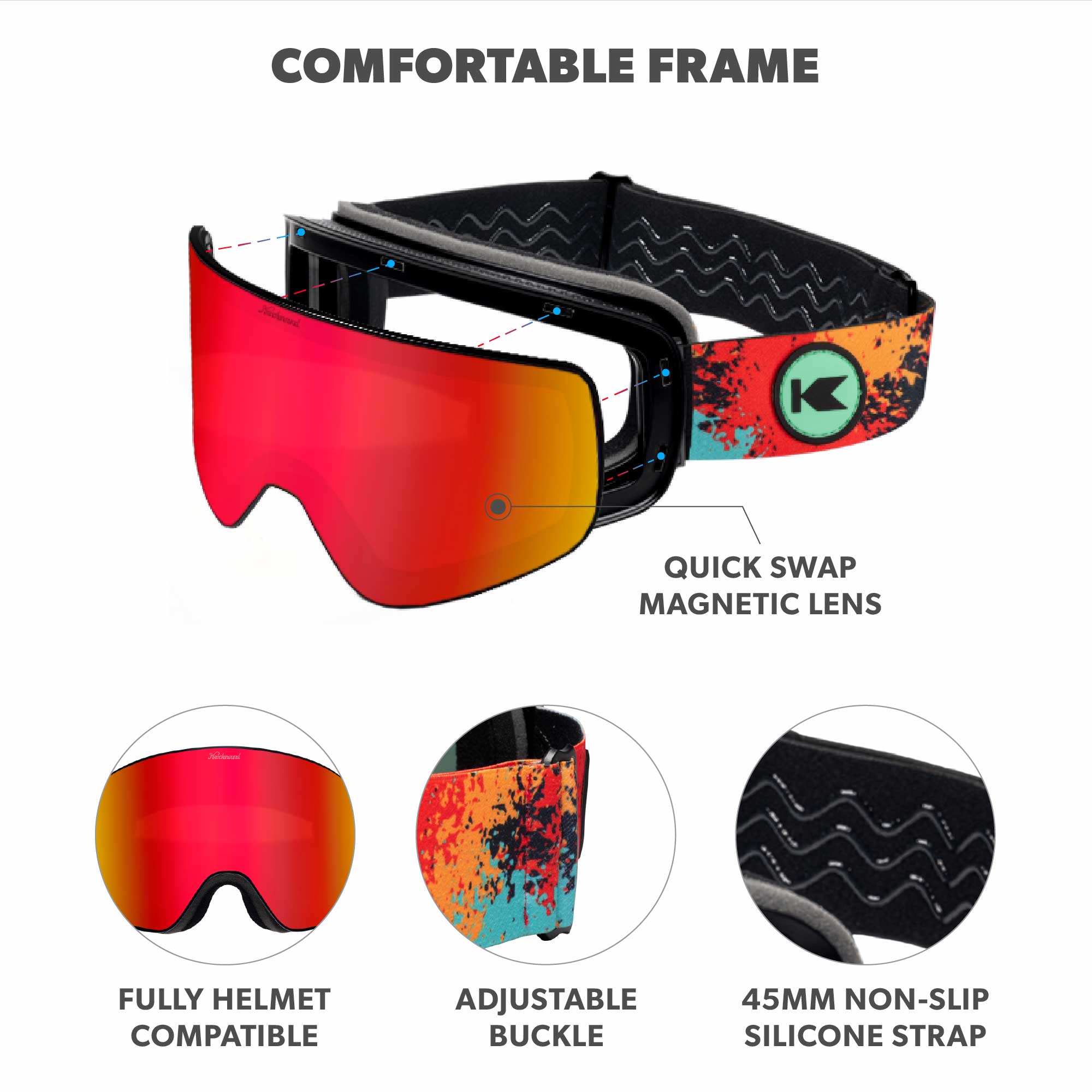 Knockaround Snow Goggles, Hot Tamale, Frame Features