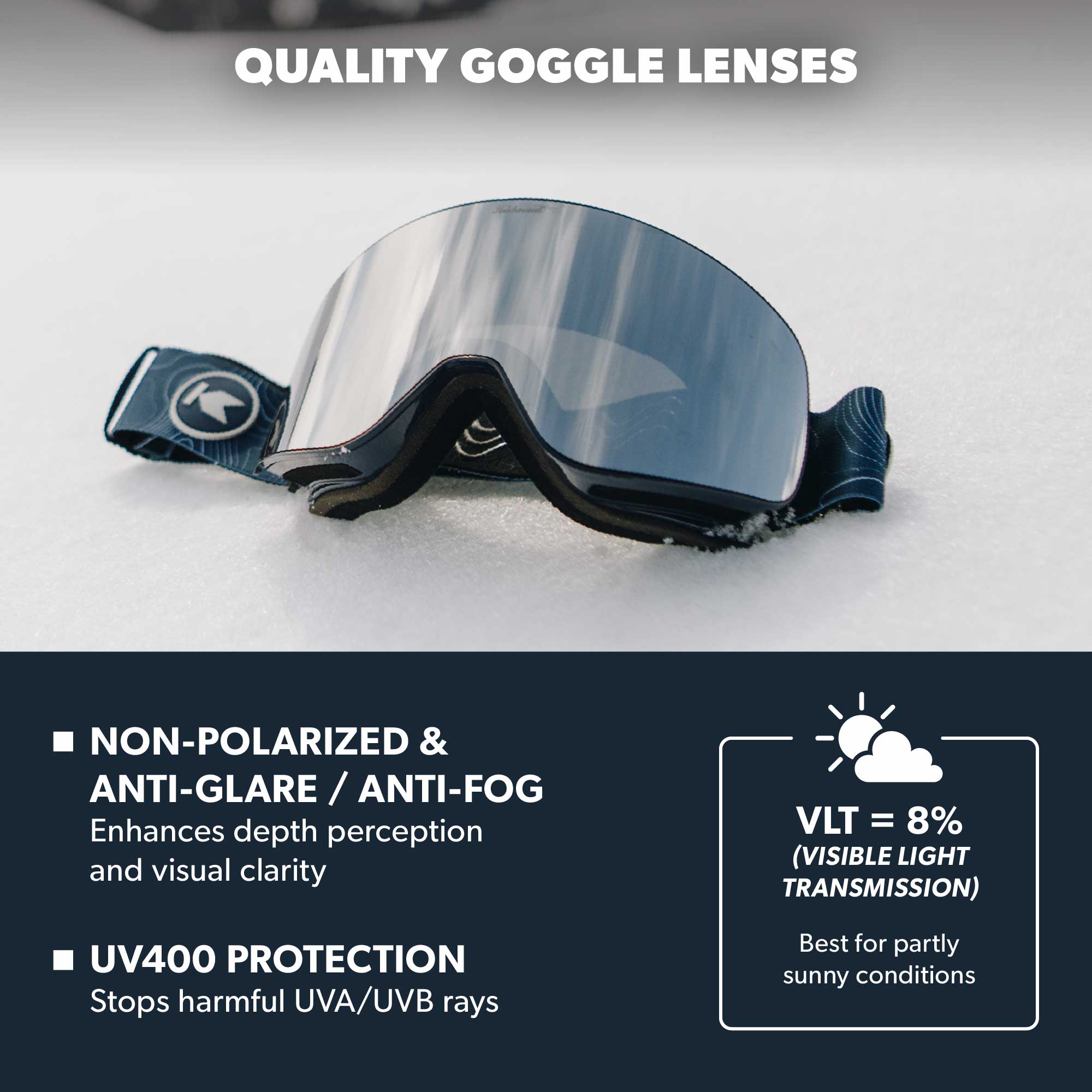 Knockaround Sky Peak Snow Goggles With Silver Lens and Blue Strap, Goggle Lenses