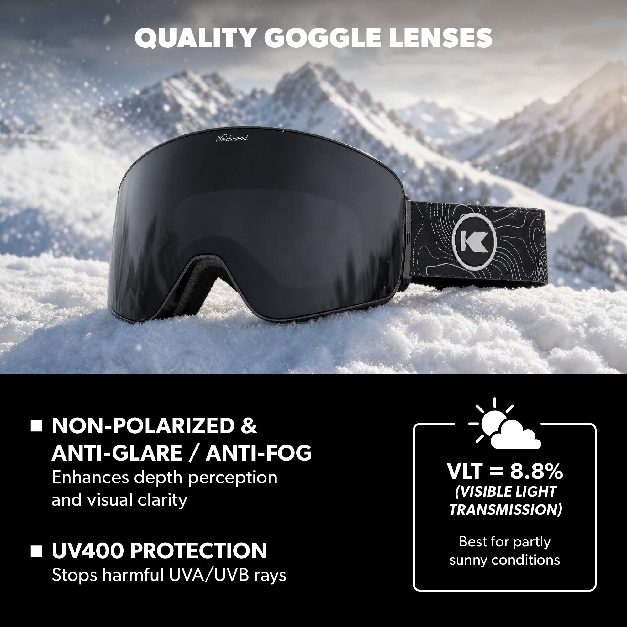 Knockaround Trail Break Slingshot Snow Goggles, Lens Features