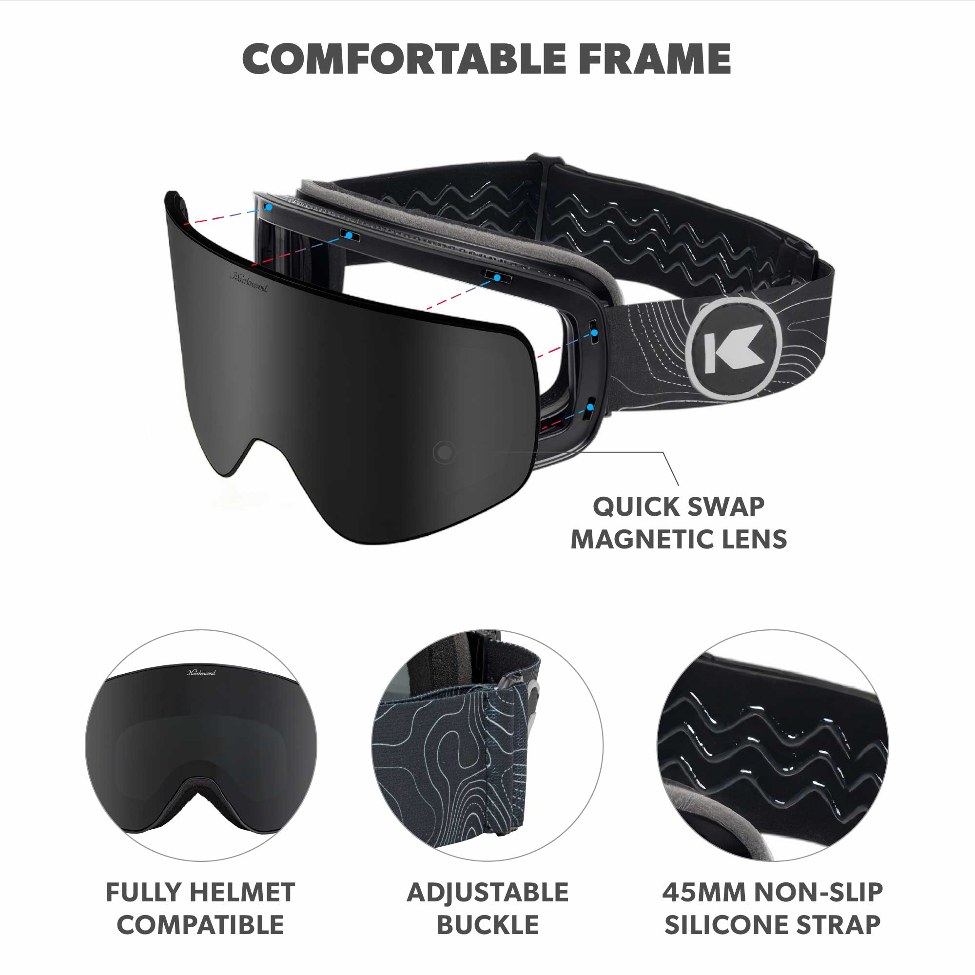 Knockaround Trail Break Slingshot Snow Goggles, Frame Features