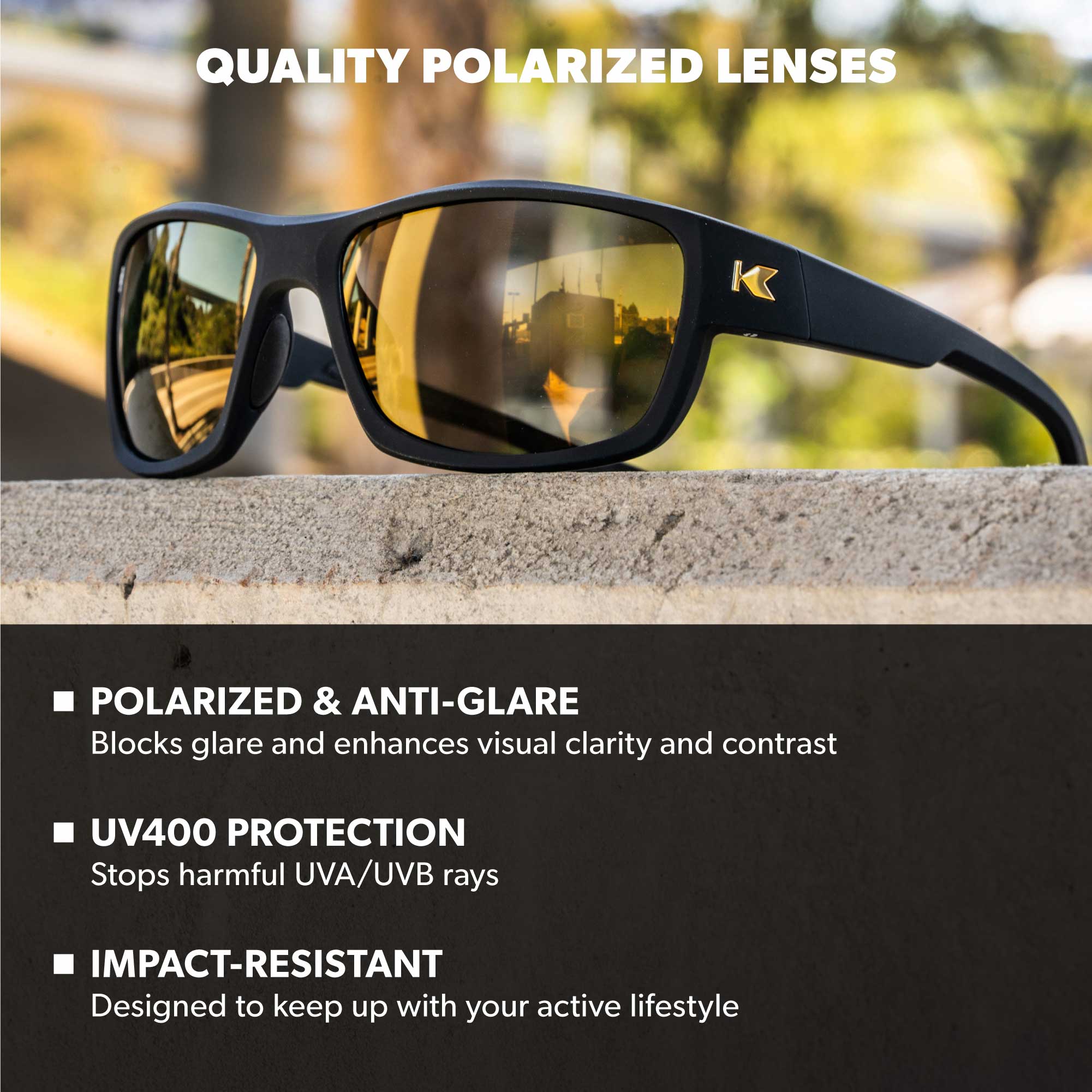 Black Gold High Stakes Sunglasses, Lens Features