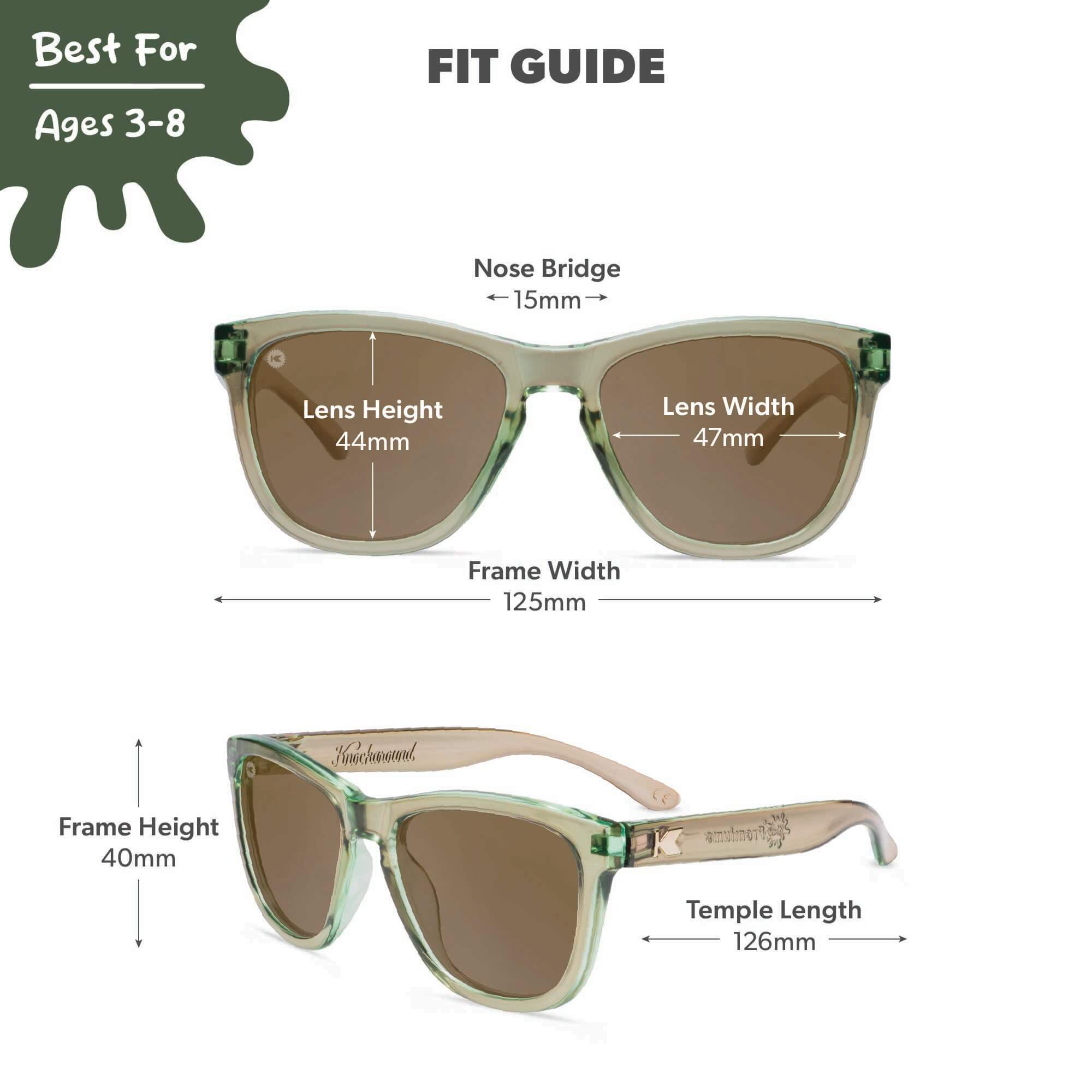 Aged Sage Kids Premiums Sunglasses, Fit Guide