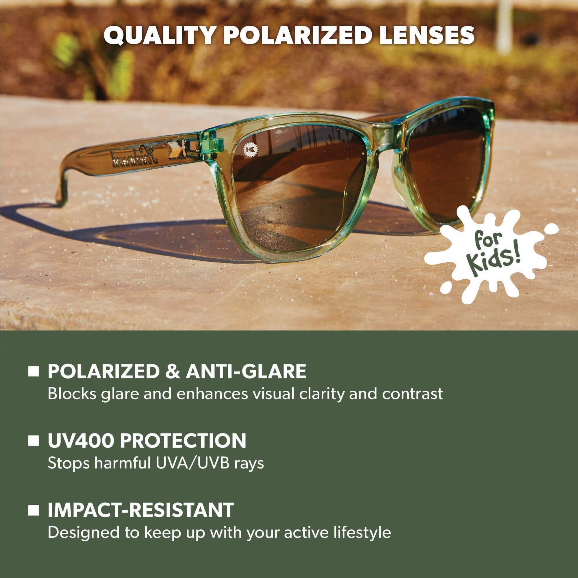 Aged Sage Kids Premiums Sunglasses, Lens Features