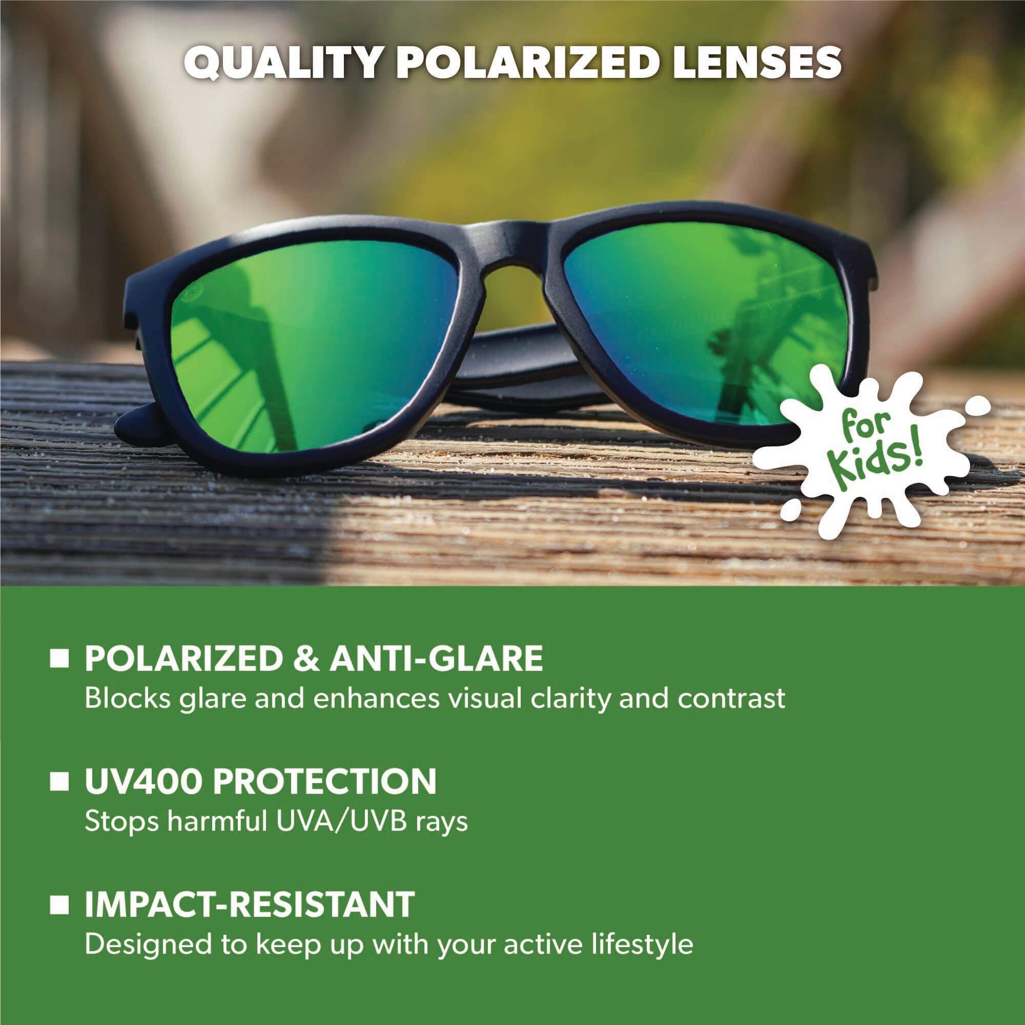 Black / Green Moonshine Kids Premiums Sunglasses, Lens Features