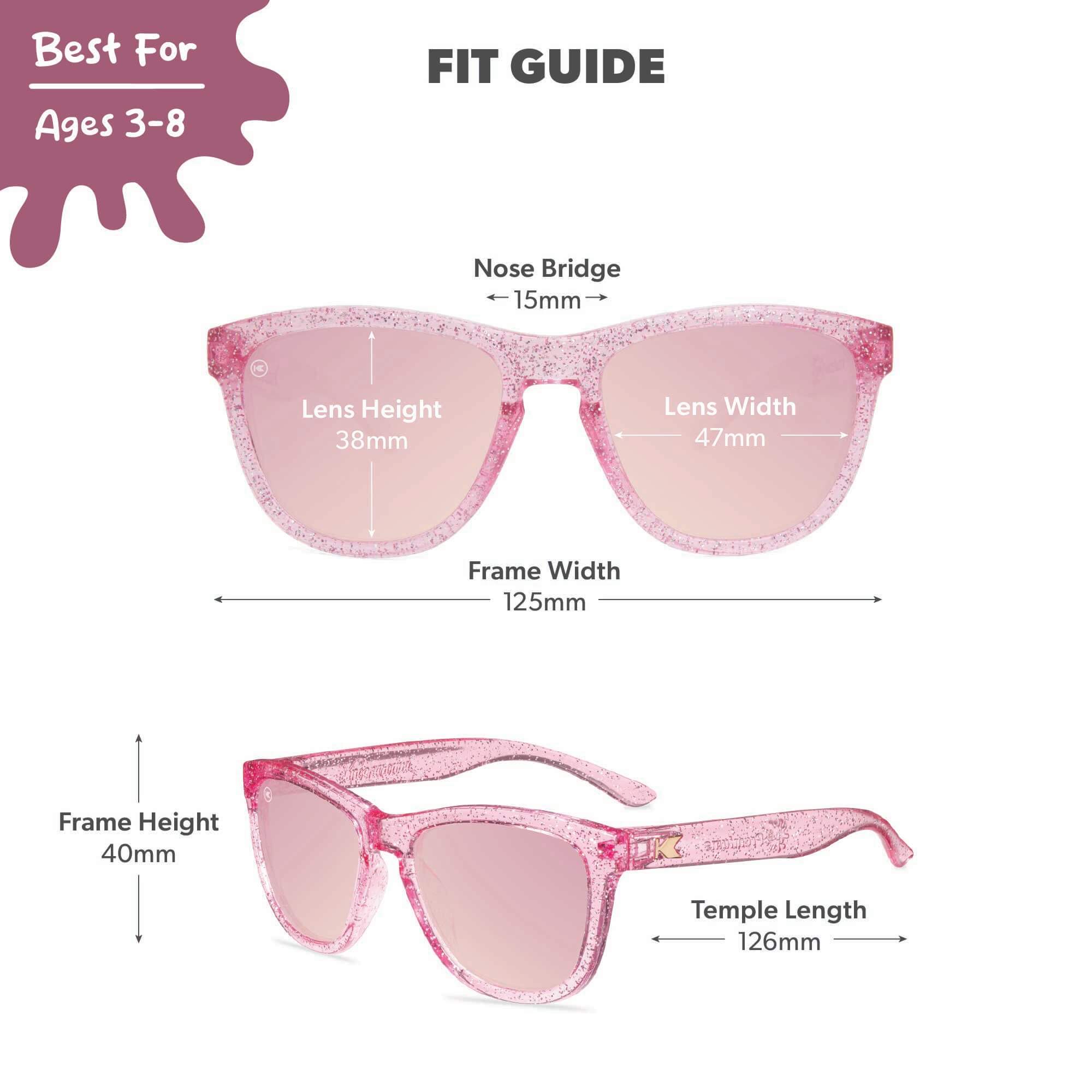 Pink Sparkle Kids Premiums Sunglasses, Fit Guide