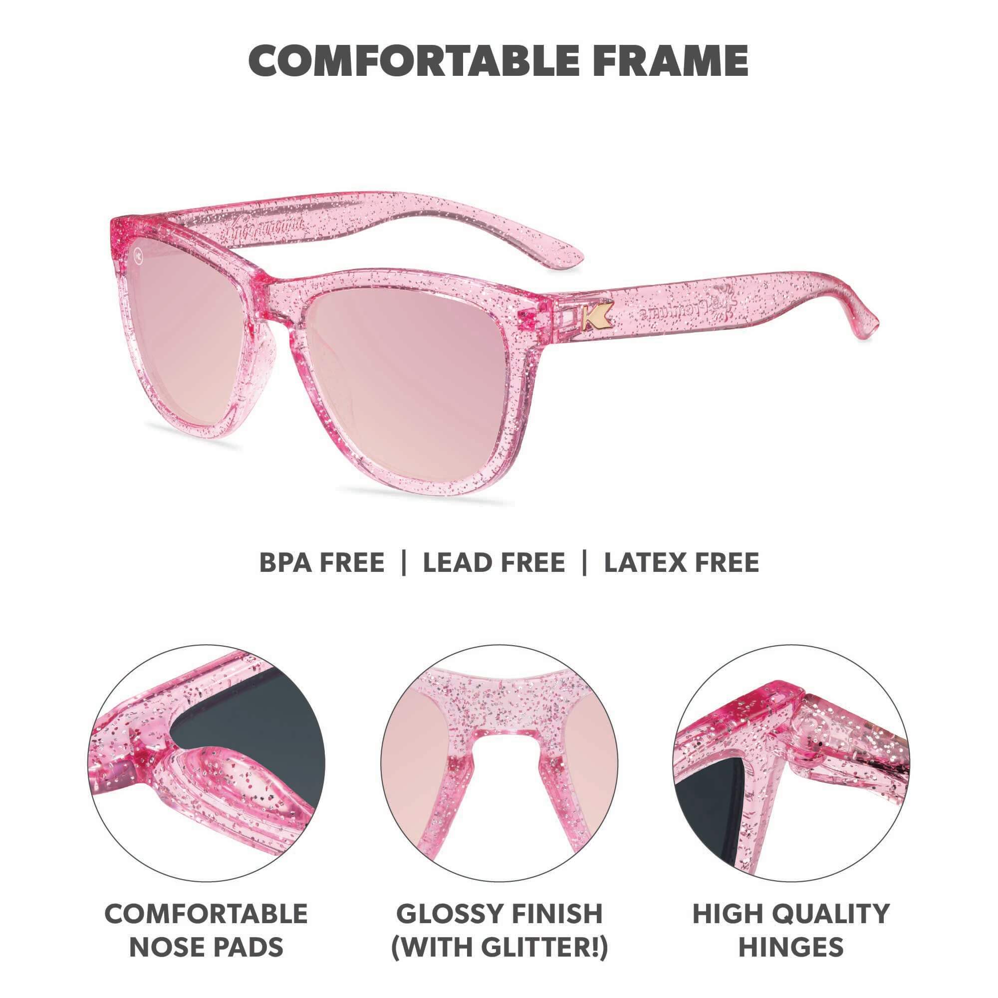 Pink Sparkle Kids Premiums Sunglasses, Frame Features