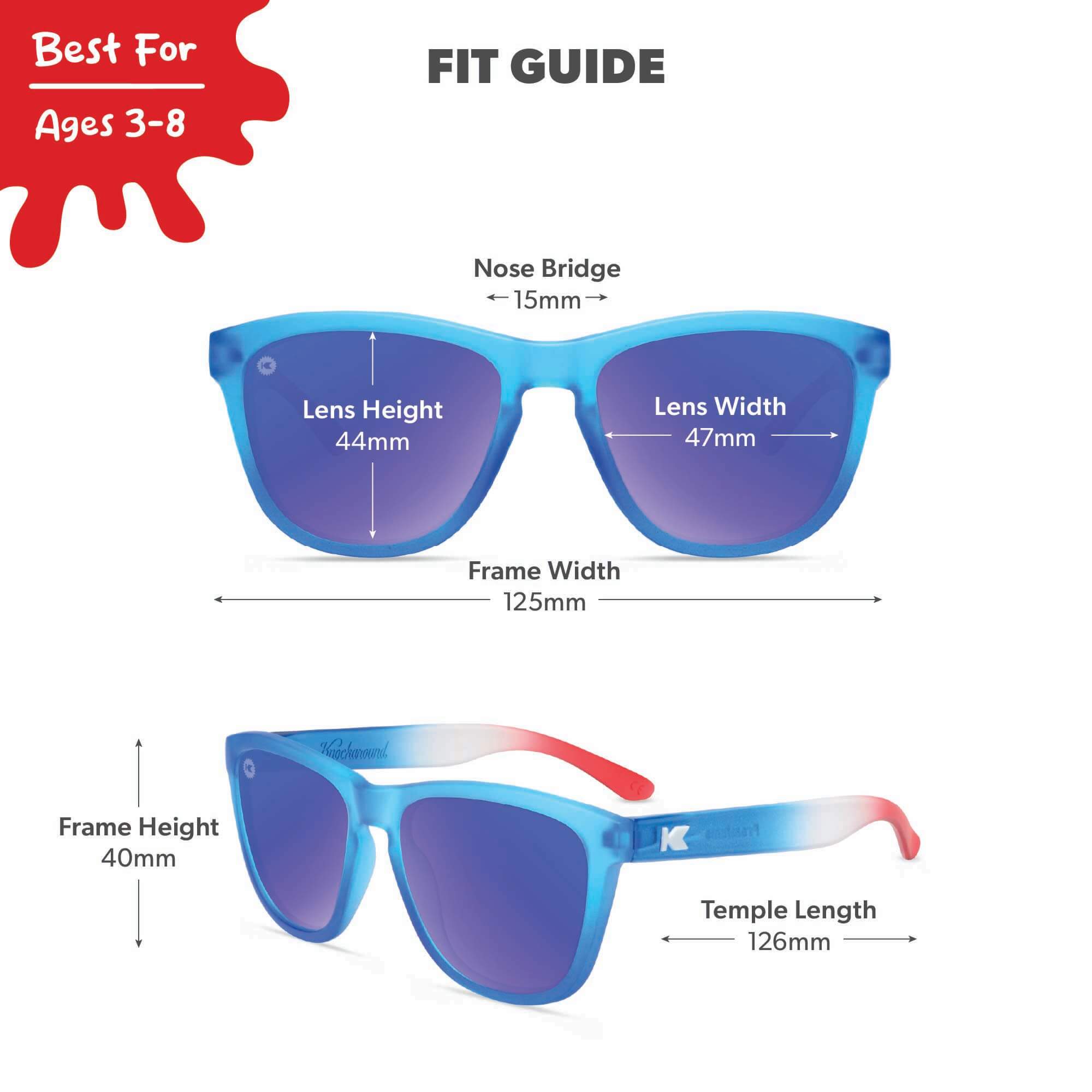 Rocket Pop Kids Premiums Sunglasses, Fit Guide
