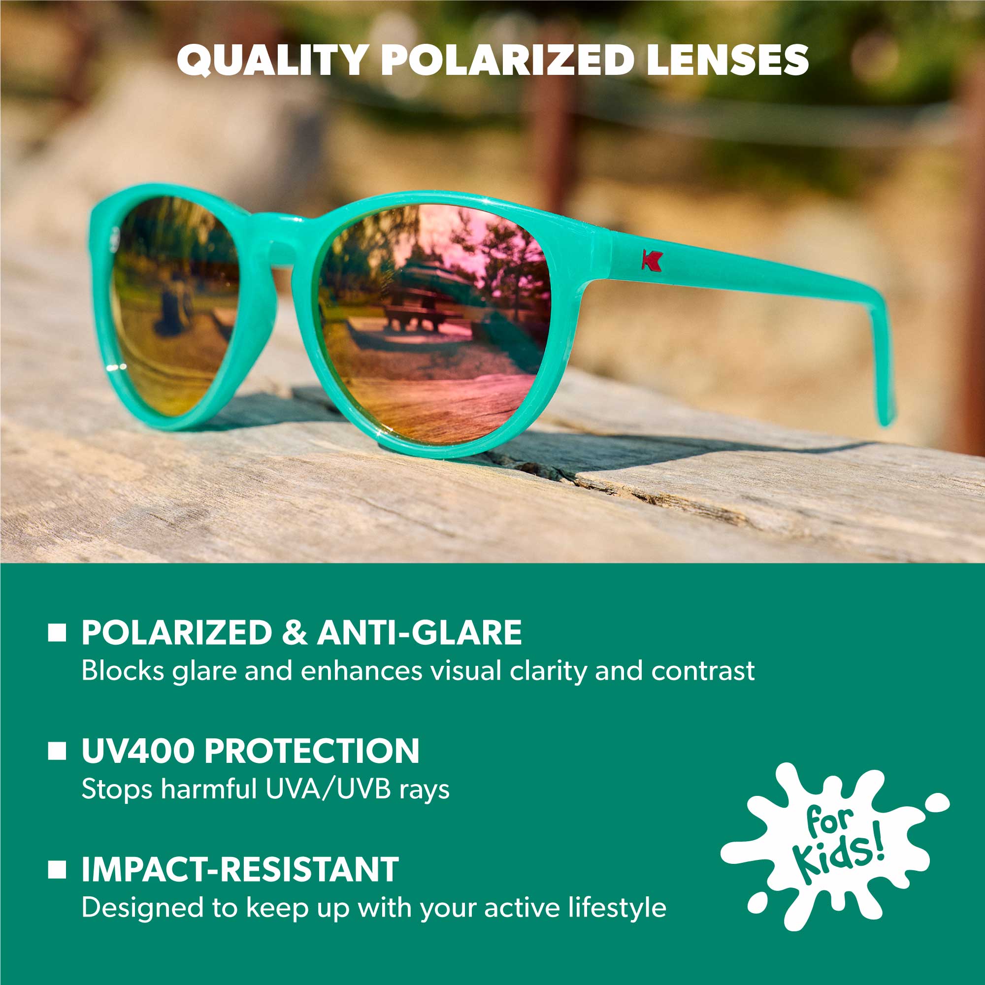 Aquamarine / Fuchsia Kids Shirley Temples Sunglasses, Lens Features