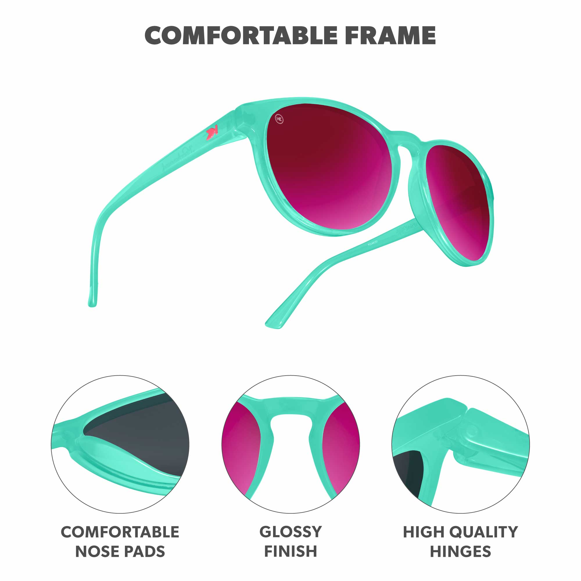 Aquamarine / Fuchsia Kids Shirley Temples Sunglasses, Frame Features