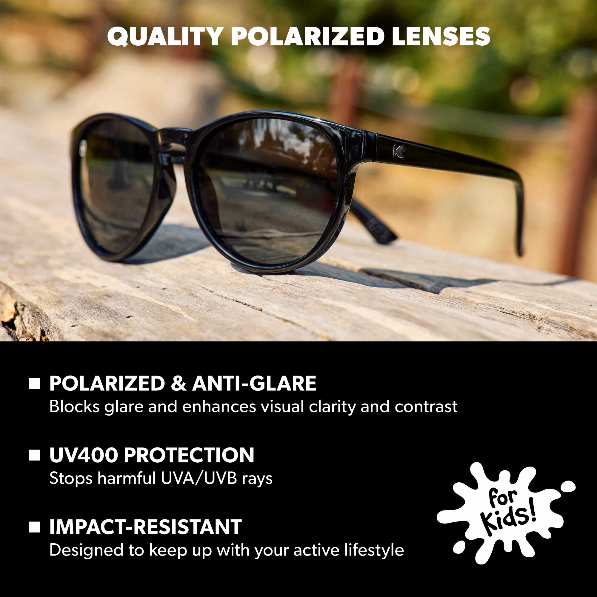 Piano Black Kids Shirley Temples Sunglasses, Lens Features