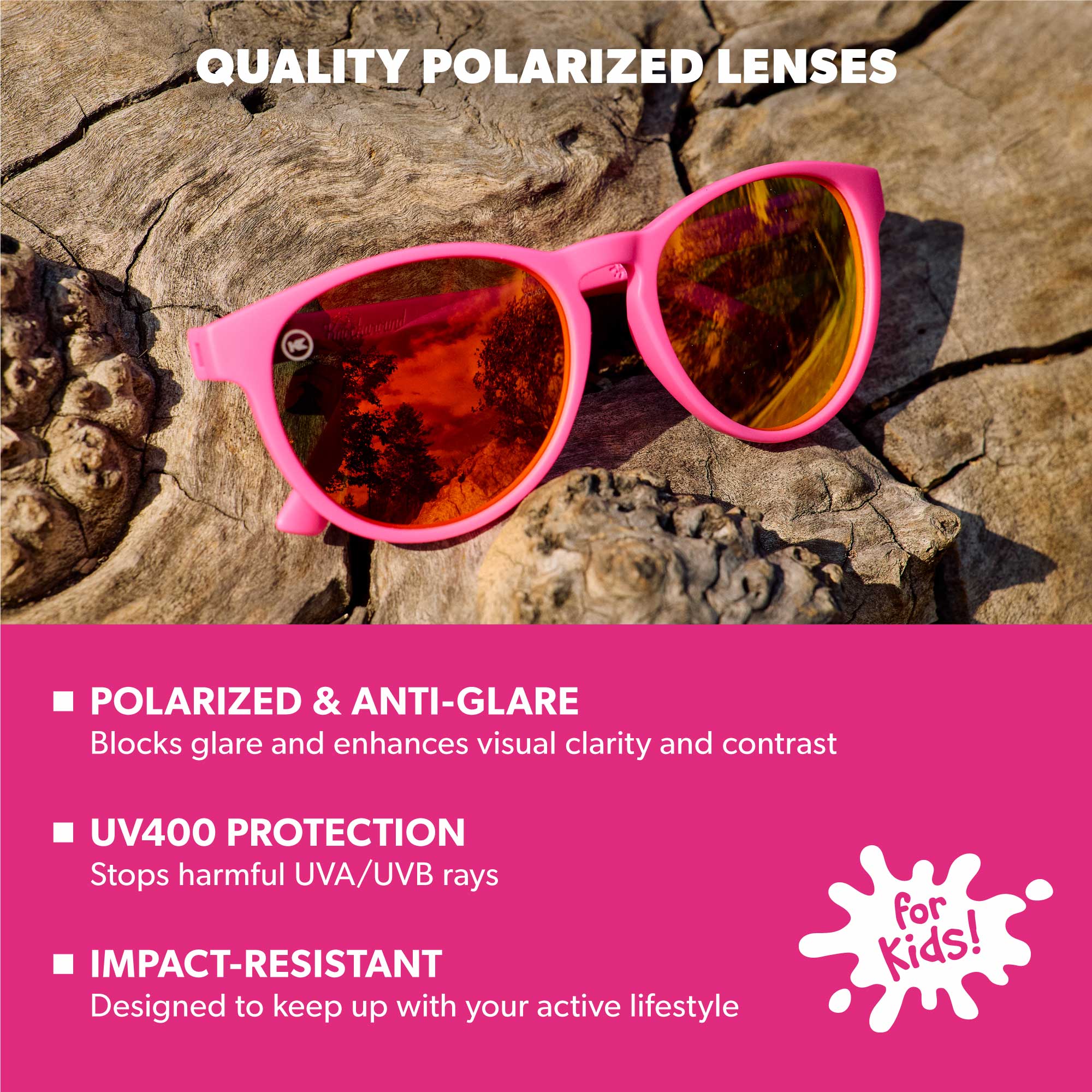 Spring Break Kids Shirley Temples Sunglasses, Lens Features