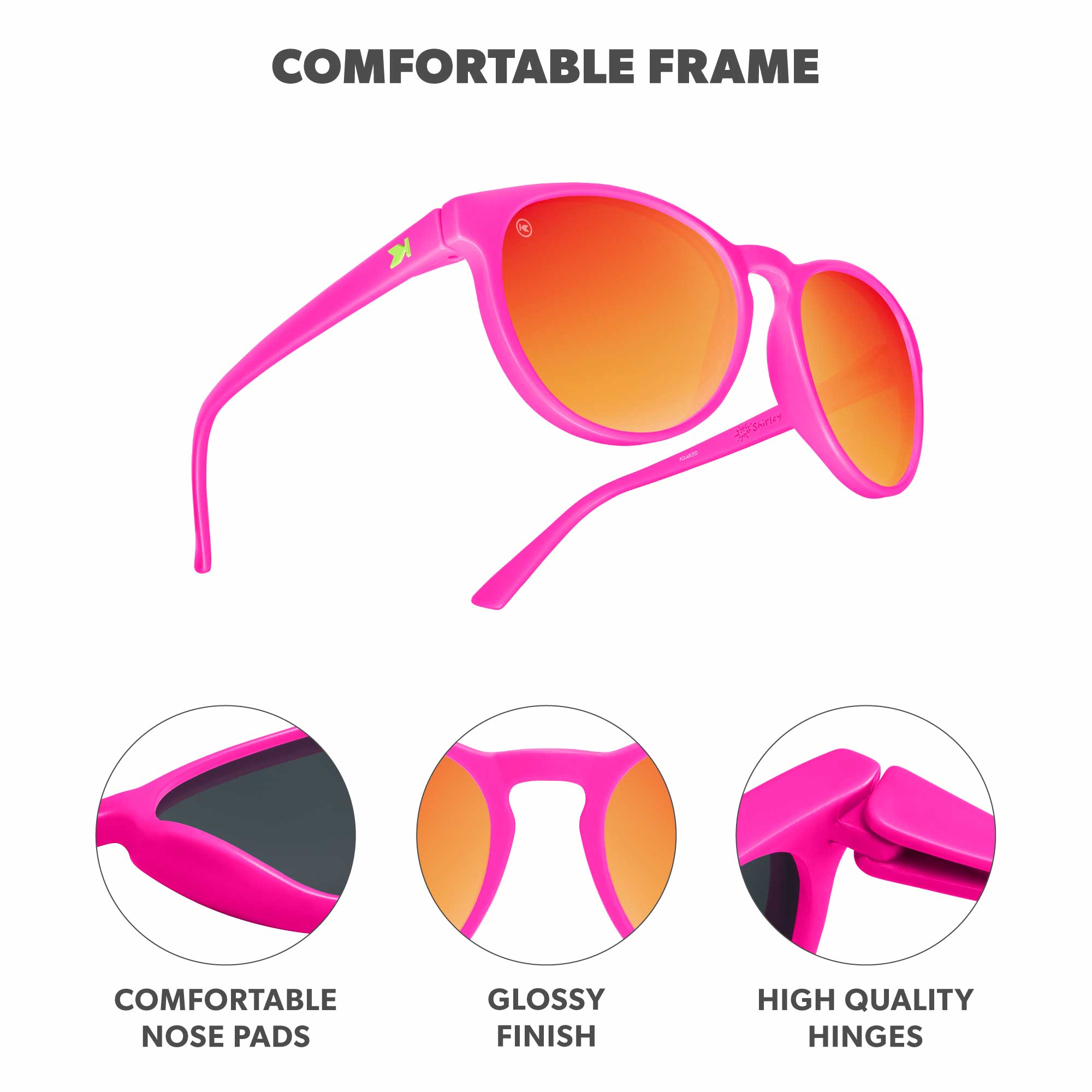 Spring Break Kids Shirley Temples Sunglasses, Frame Features