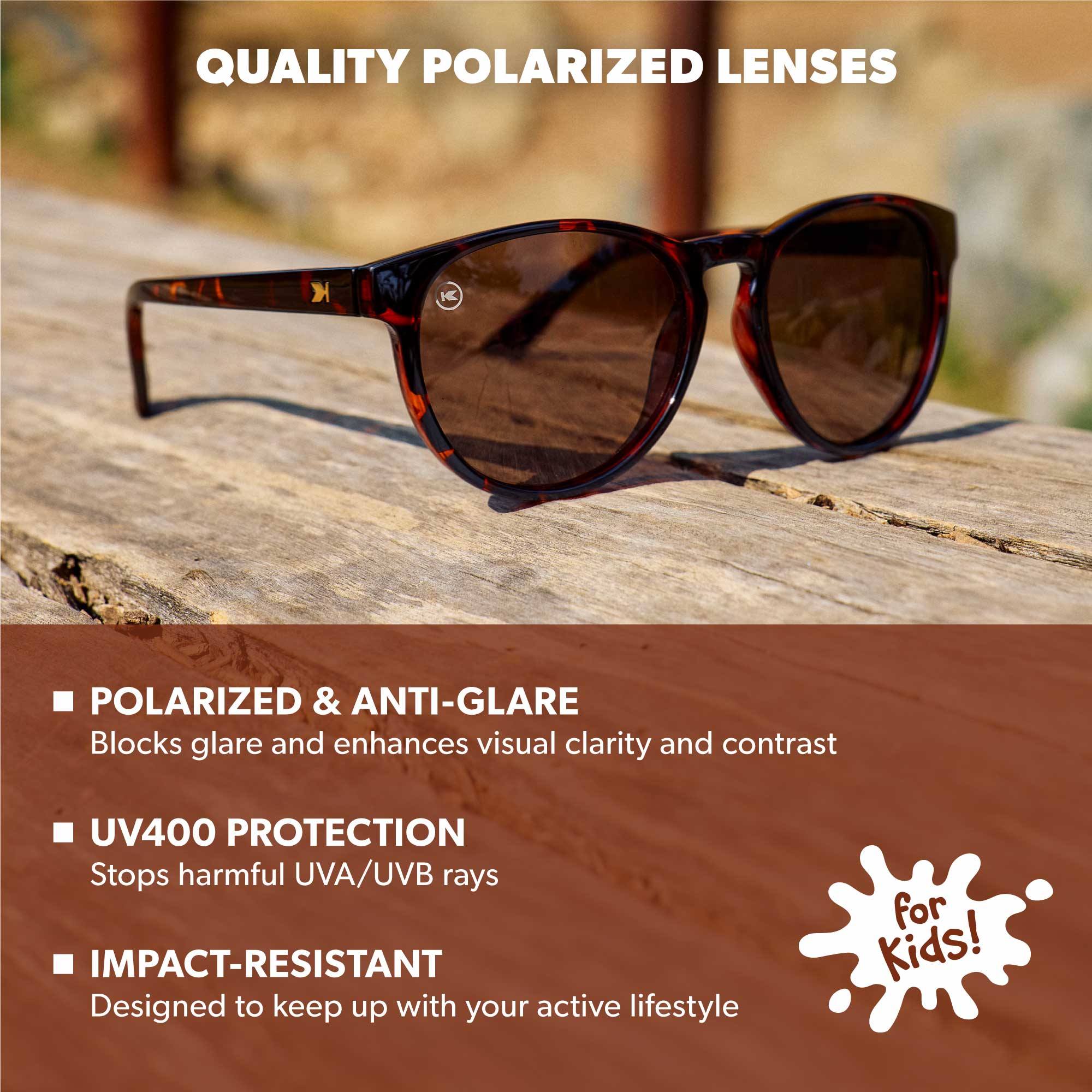 Glossy Tortoise Shell / Amber Kids Shirley Temples Sunglasses, Lens Features