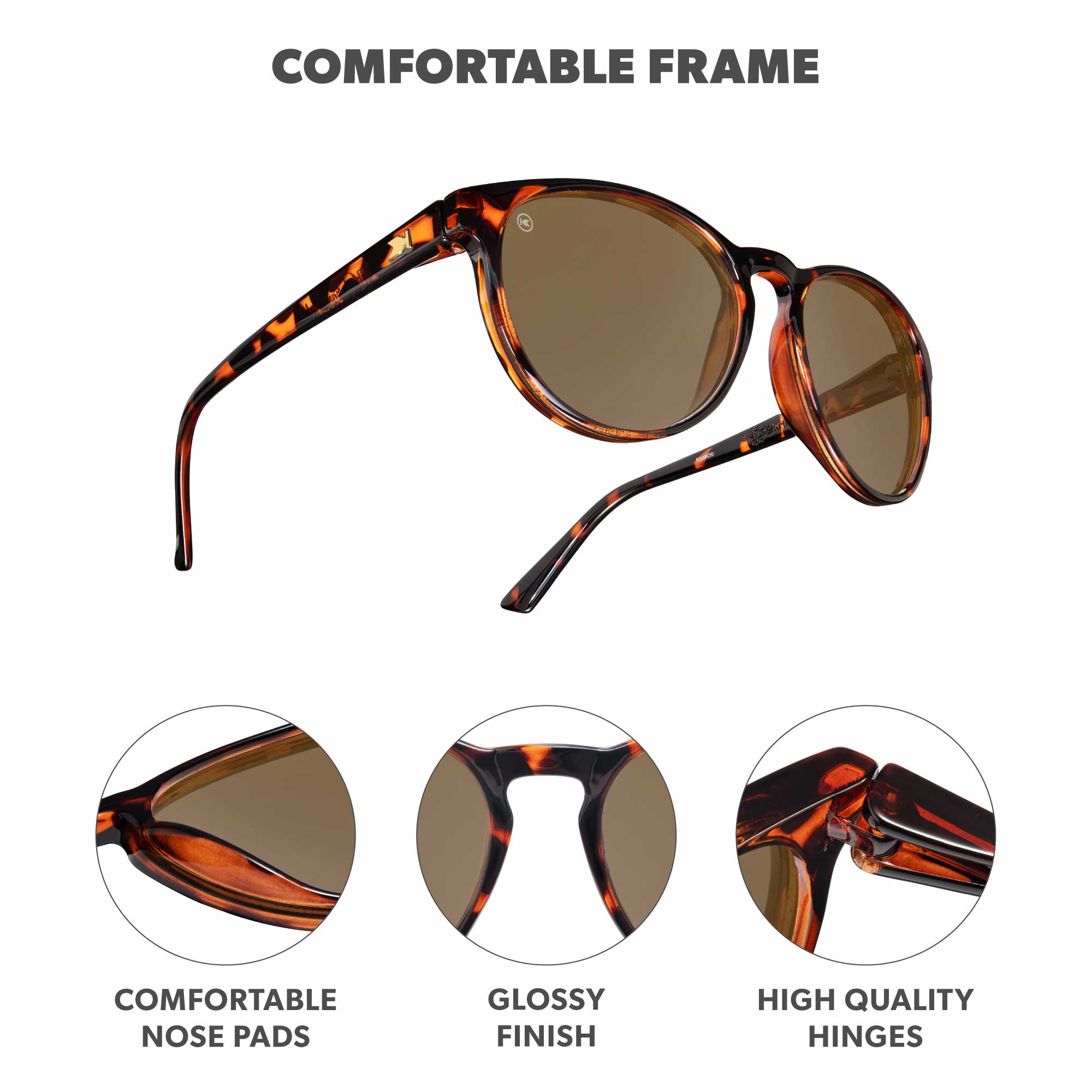 Glossy Tortoise Shell / Amber Kids Shirley Temples Sunglasses, Frame Features