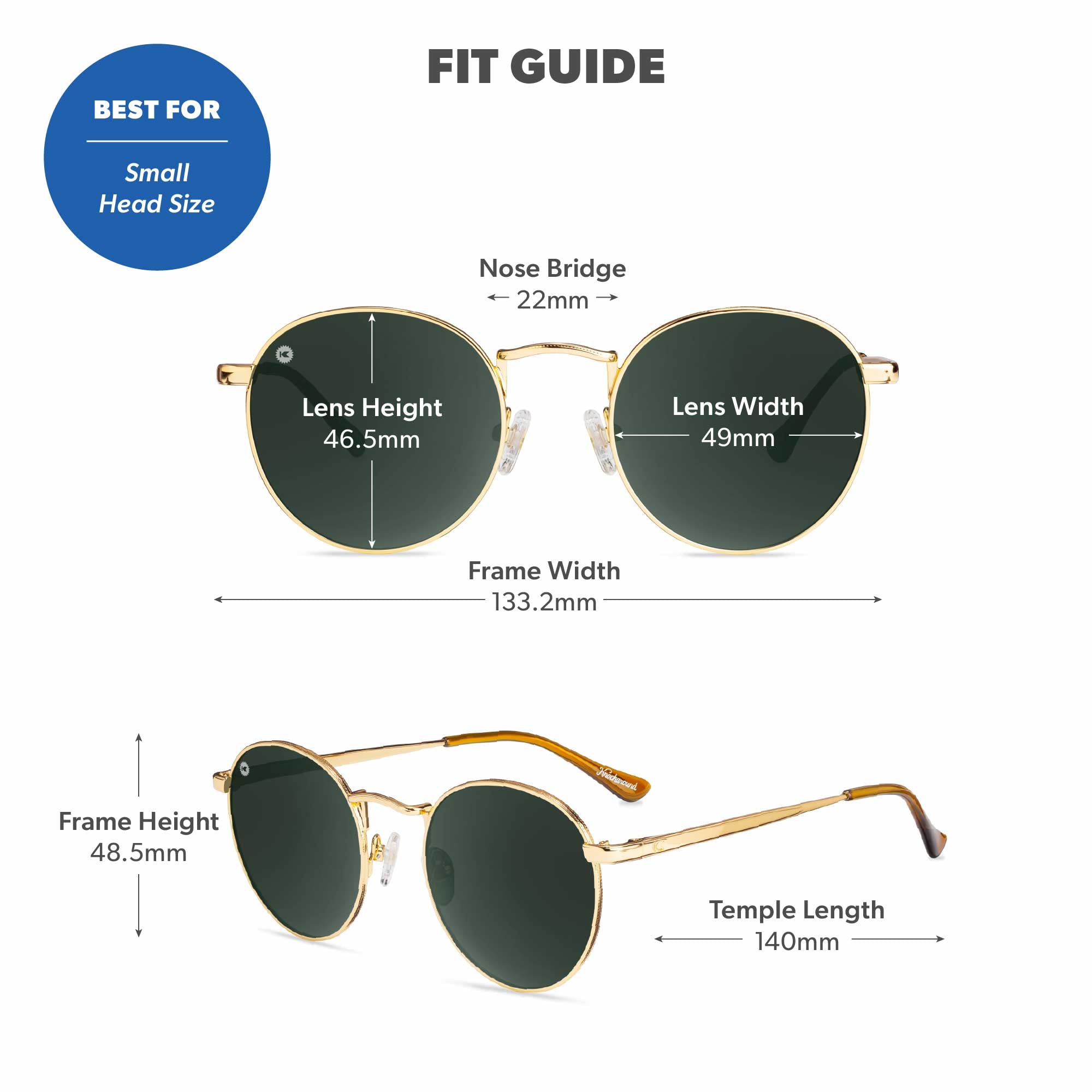 Gold / Aviator Green Love & Haights Sunglasses, Fit Guide