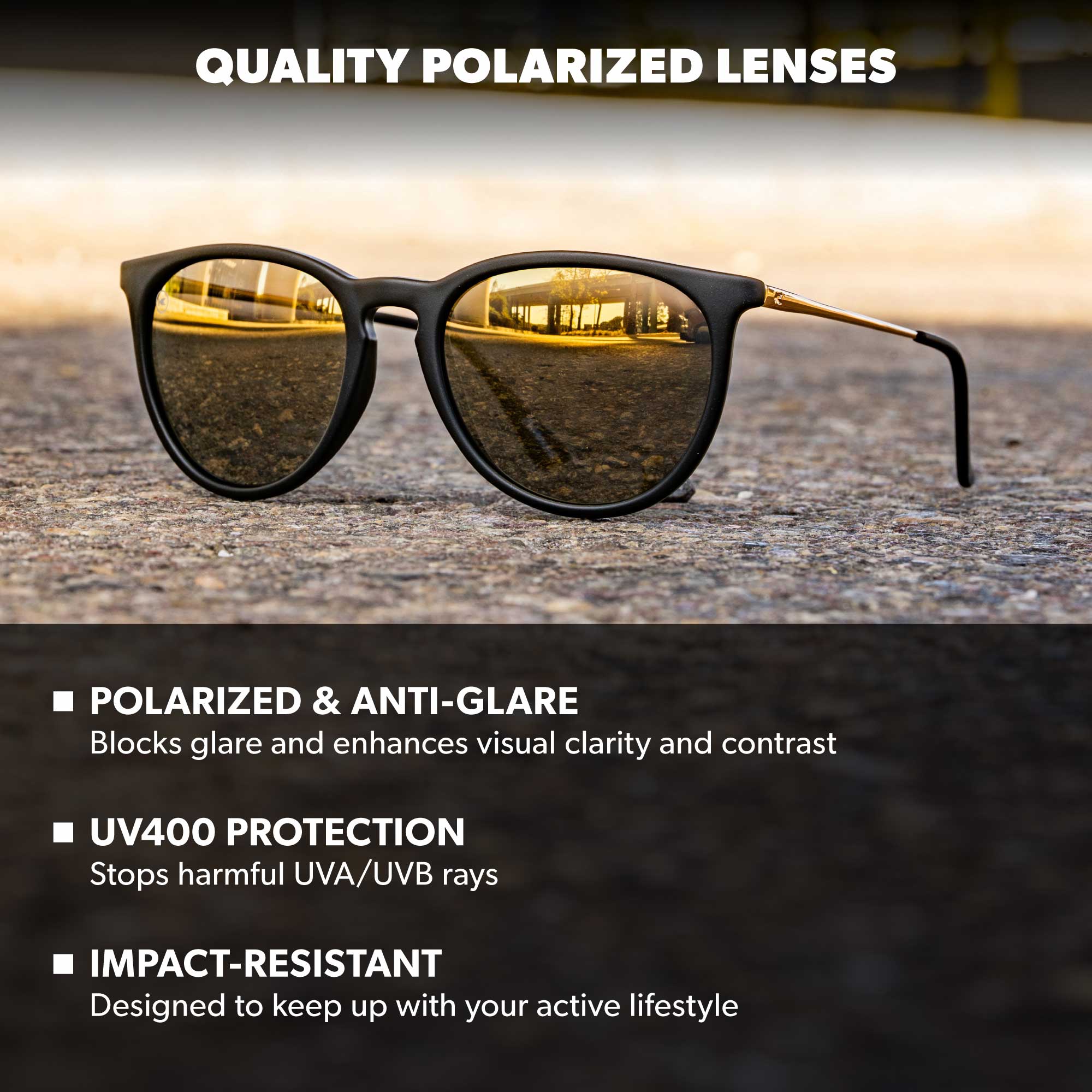 Black Gold Mary Janes Sunglasses, Lens Features