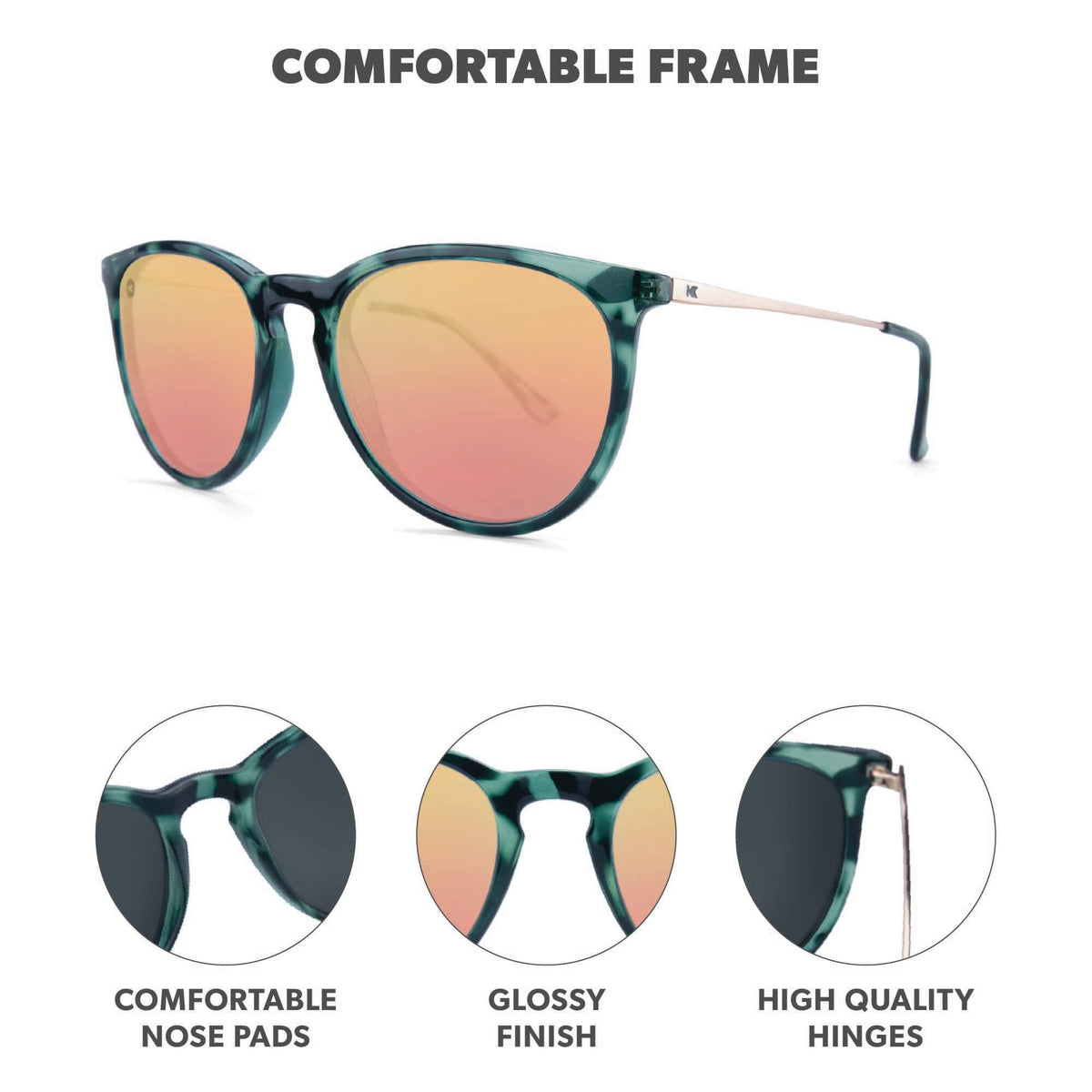 Knockaround Women\'s Mary Janes Slate Tortoise Shell/Rose Gold Sunglasses, New Mary Janes Round Sunglasses Lightweight UV400 | Knockaround  main image 2