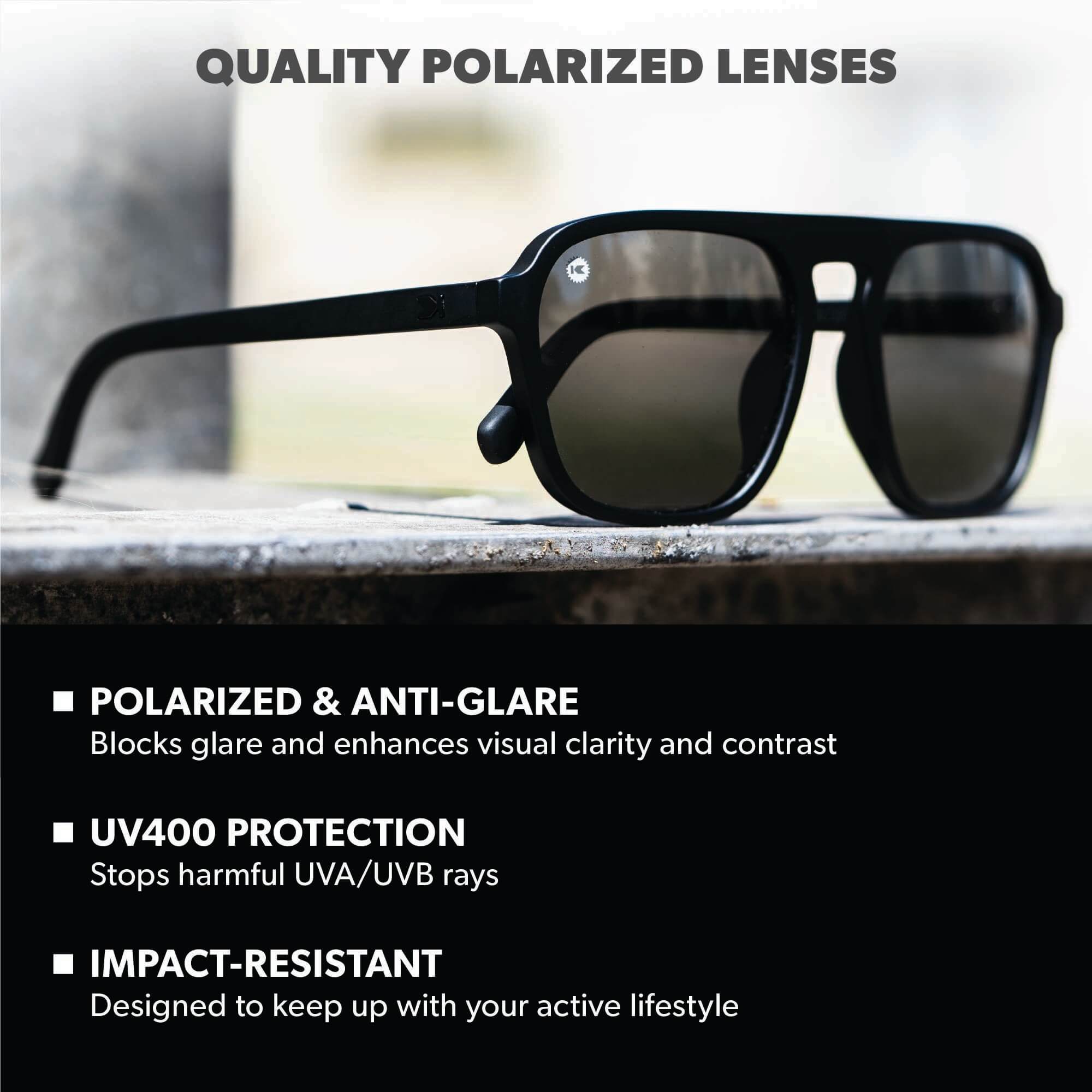 Black on Black Pacific Palisades Sunglasses, Lens Features