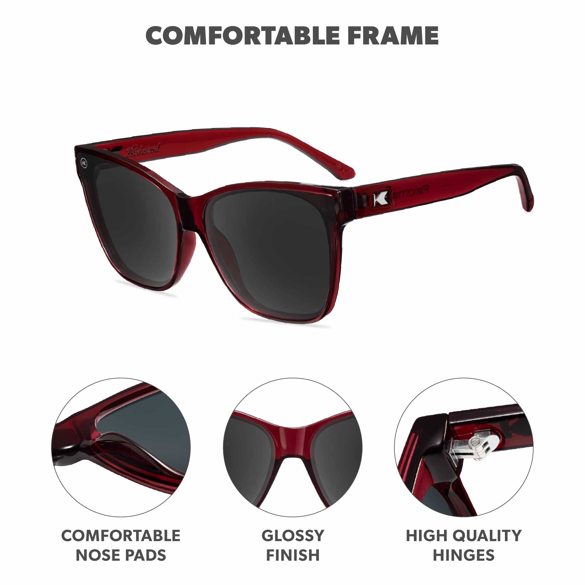 Black Cherry Palomas Sunglasses, Frame Features