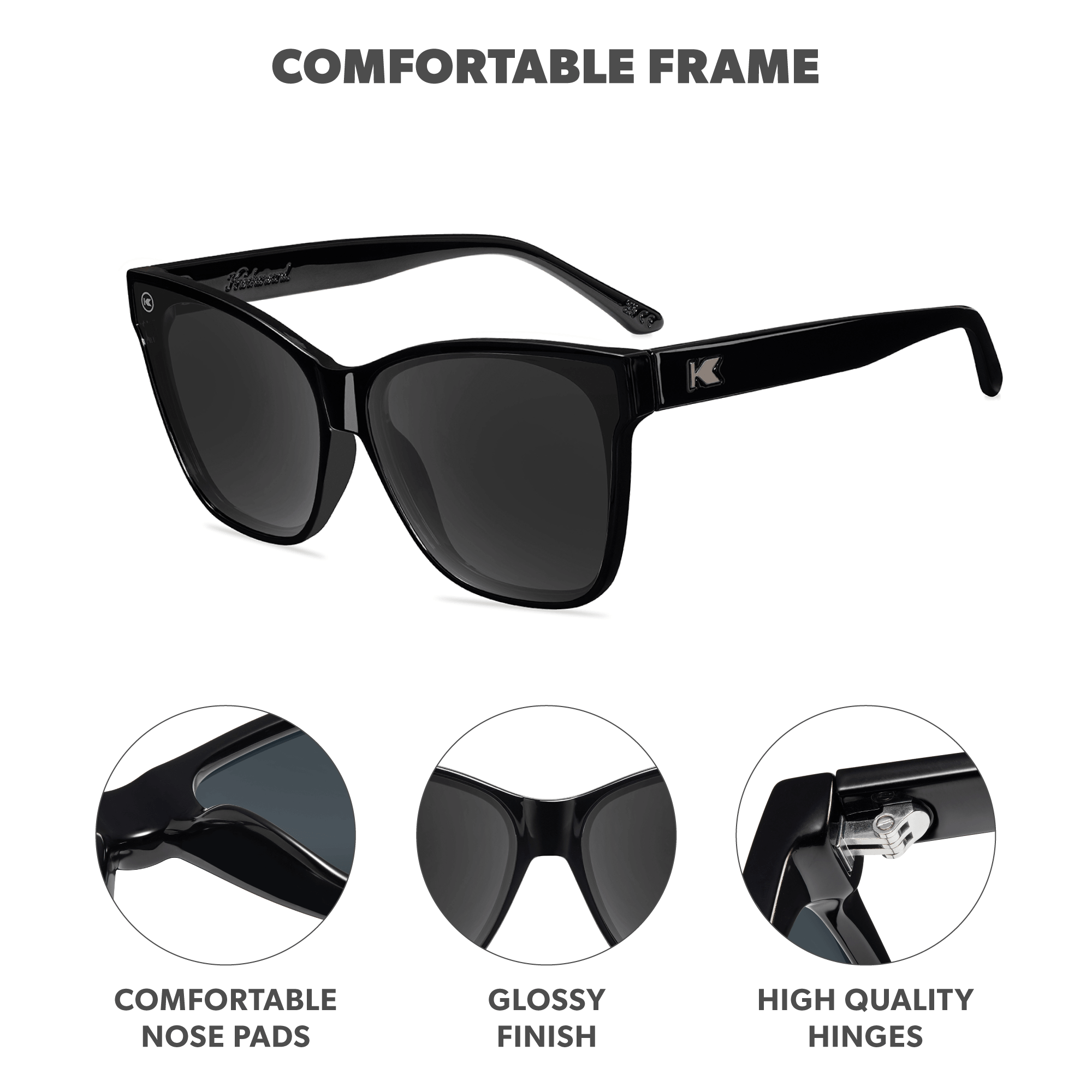 Piano Black Palomas Sunglasses, Frame Features