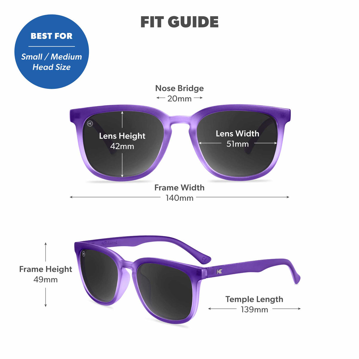 Fit Guide. Best for small/medium head sizes. Photo features Wisteria Paso Robles  Sunglasses and includes specific frame measurements. See Fit Guide for more details.