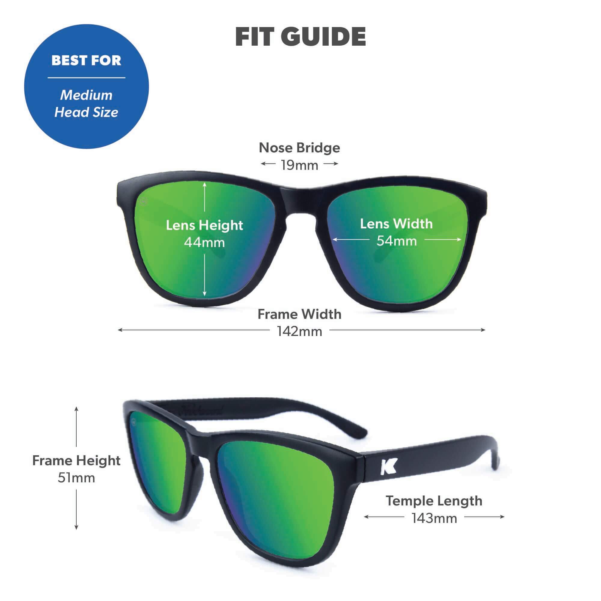 Black / Green Moonshine Premiums Sunglasses, Fit Guide